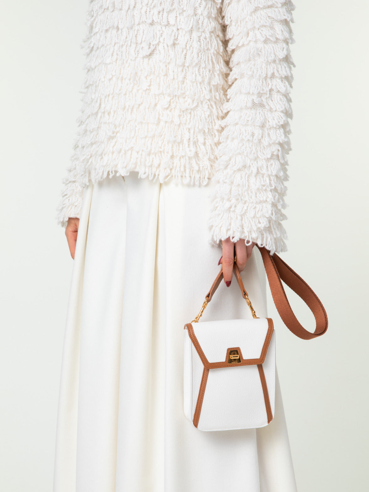 Anouk Mini Messenger Bag in Leather with Colorblock Frame - white - multicolor