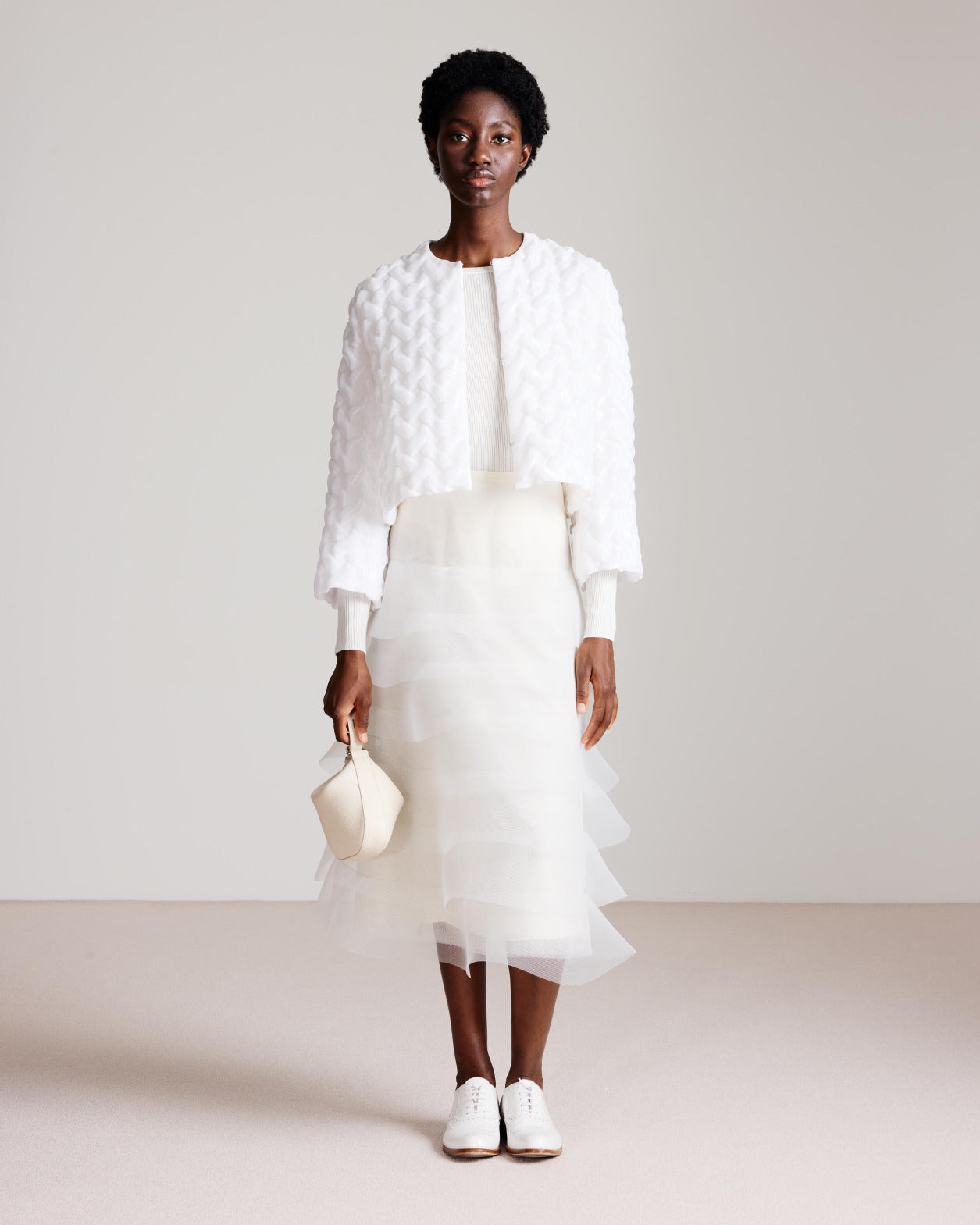 Short Jacket in 3D Bubble Organza - neutral - ecru - white