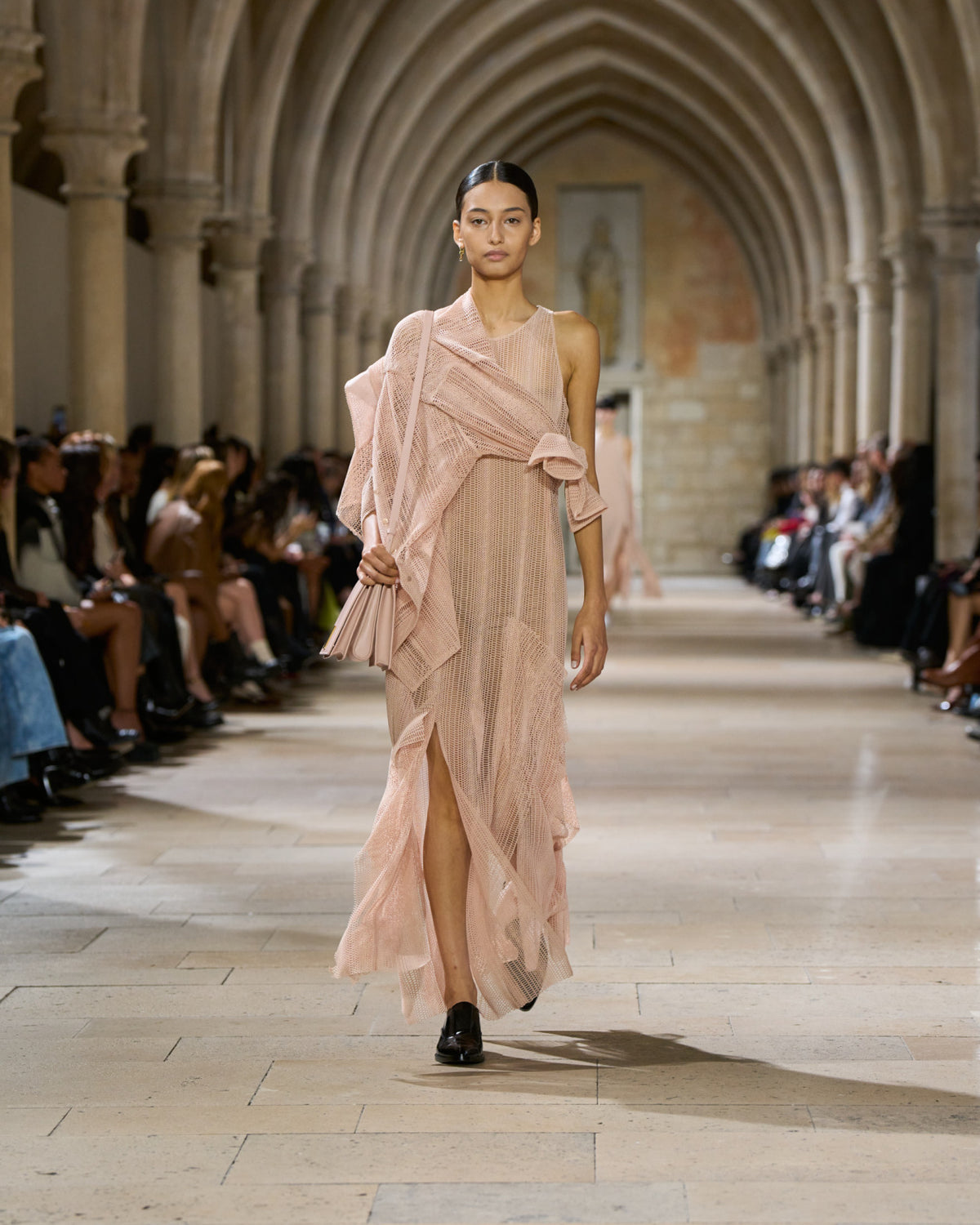 Dégradé Stripe Embroided Evening Dress - pastel - pink