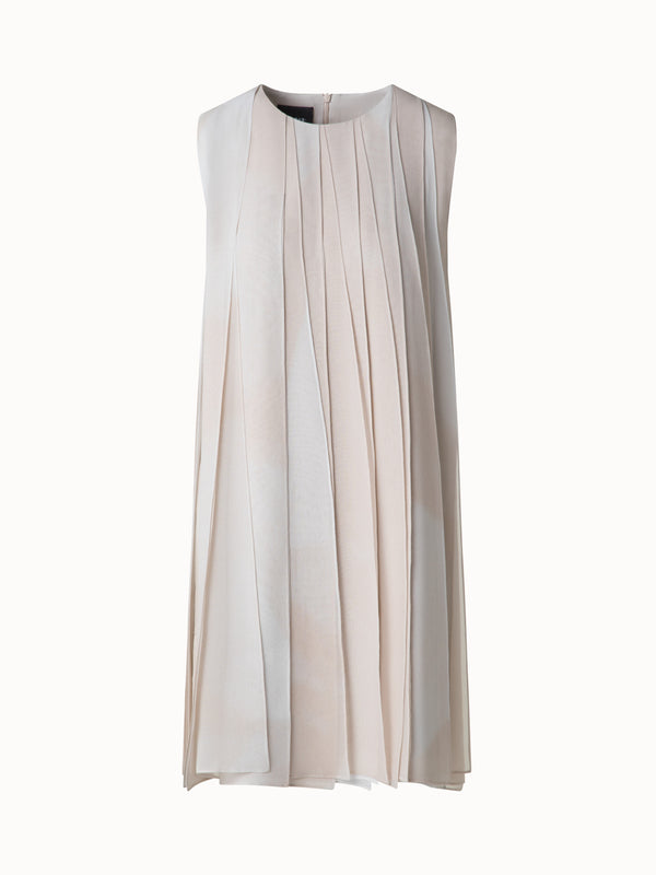 Silk Ribbon Mini Dress with Chiaroscuro Print - neutral - pastel - beige