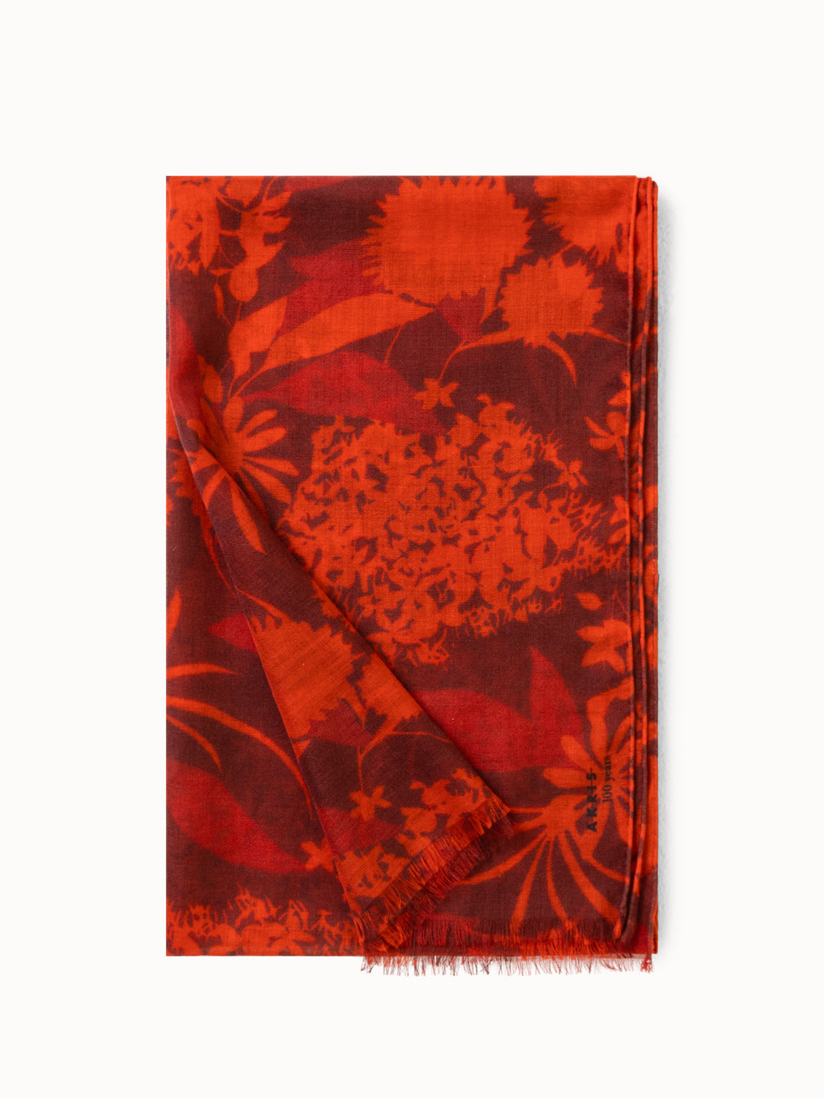 Cashmere Silk Scarf with Abraham Flower Print - multicolor - red