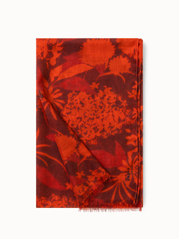 Cashmere Silk Scarf with Abraham Flower Print - multicolor - red