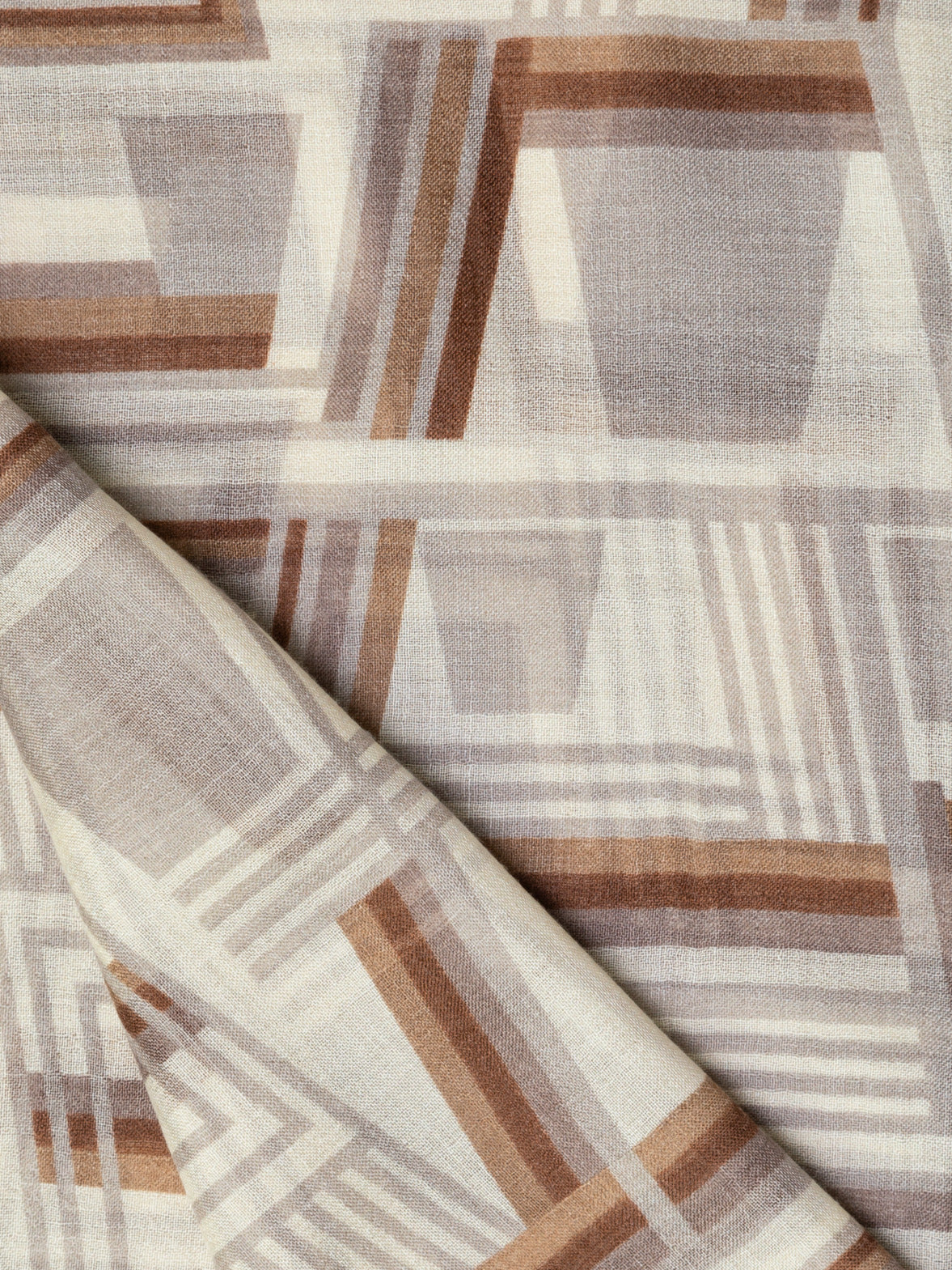 Cashmere Silk Scarf with Zig Zag Trapezoid Print - brown - multicolor