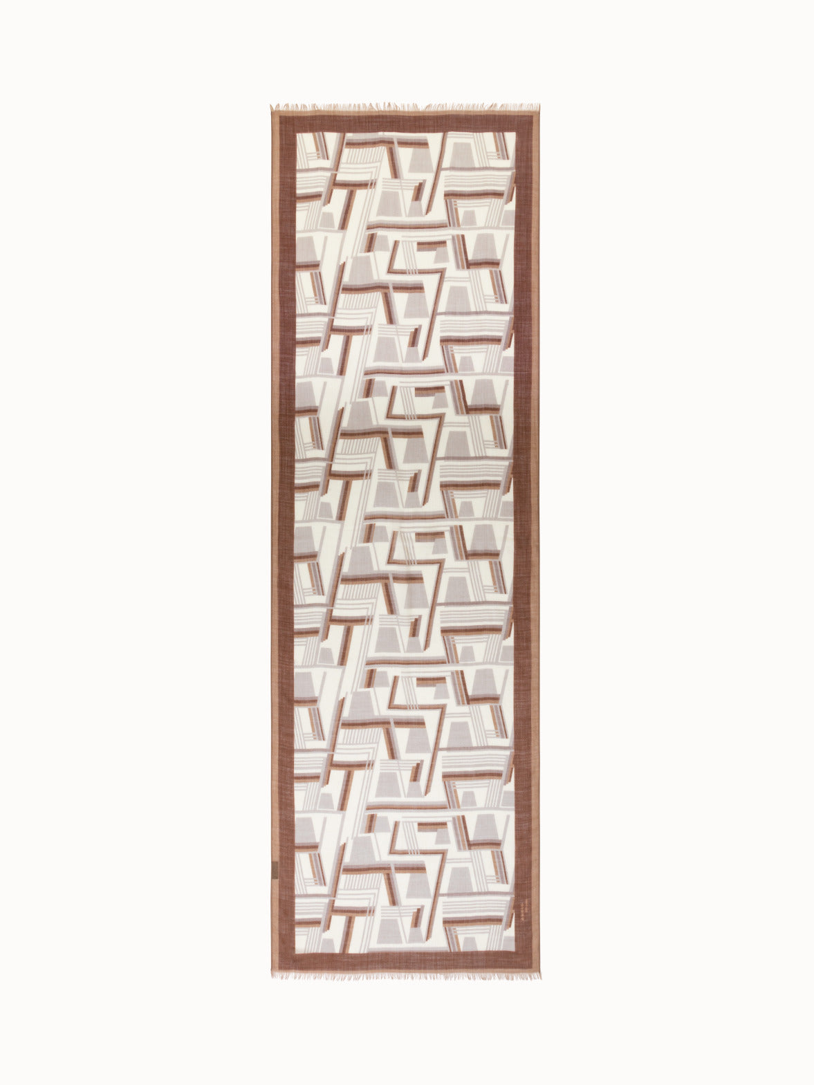Cashmere Silk Scarf with Zig Zag Trapezoid Print - brown - multicolor