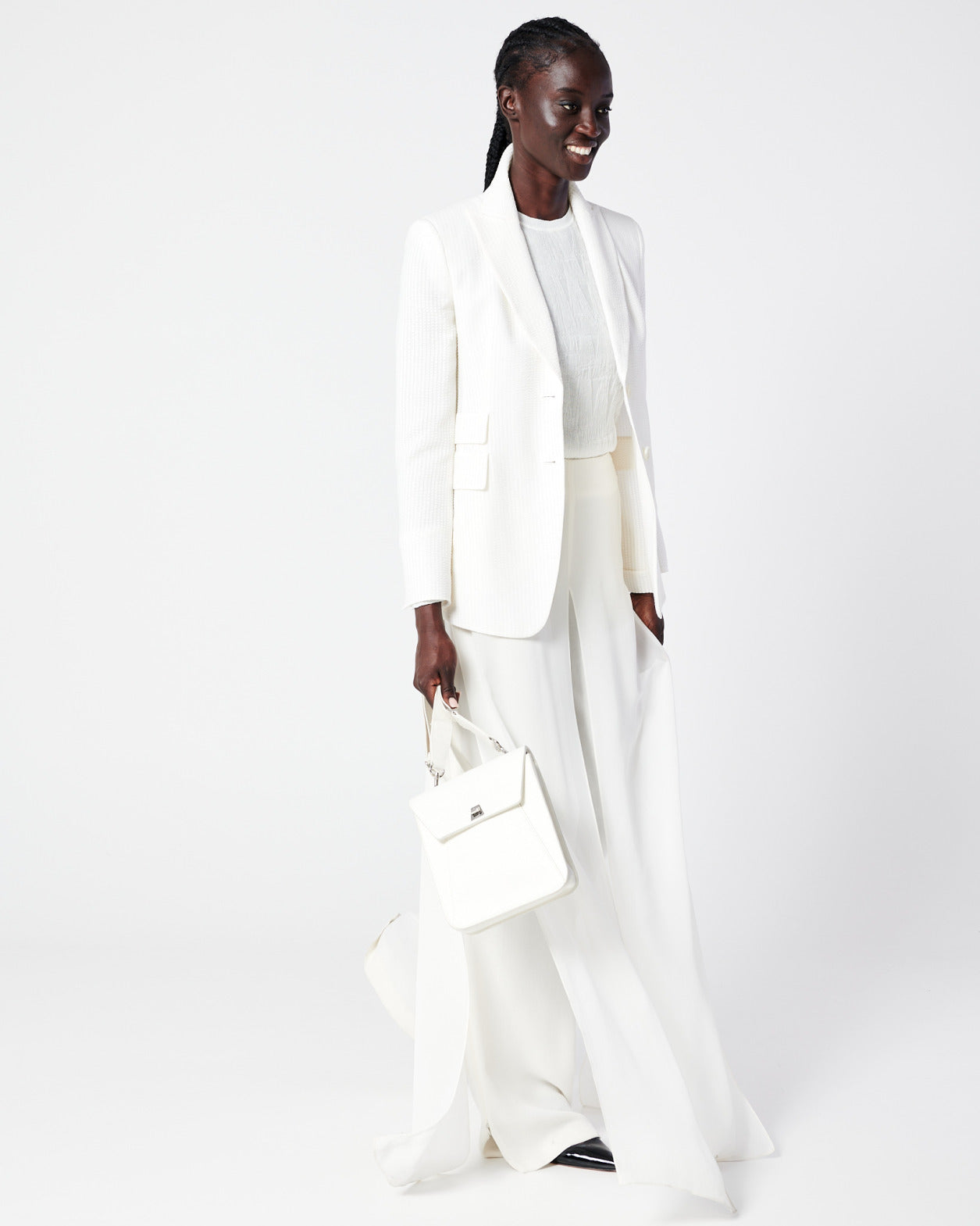 Long Silk Blend Seersucker Jacket - ecru