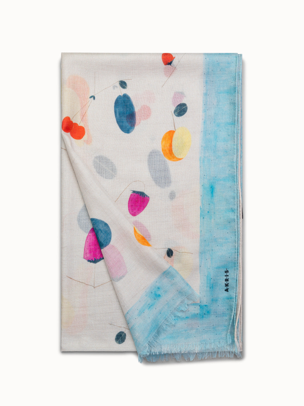 Cashmere Silk Scarf with Fruits Print - multicolor