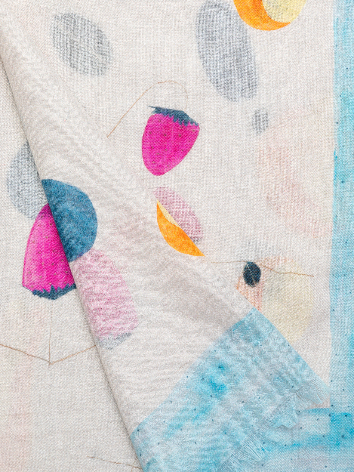 Cashmere Silk Scarf with Fruits Print - multicolor