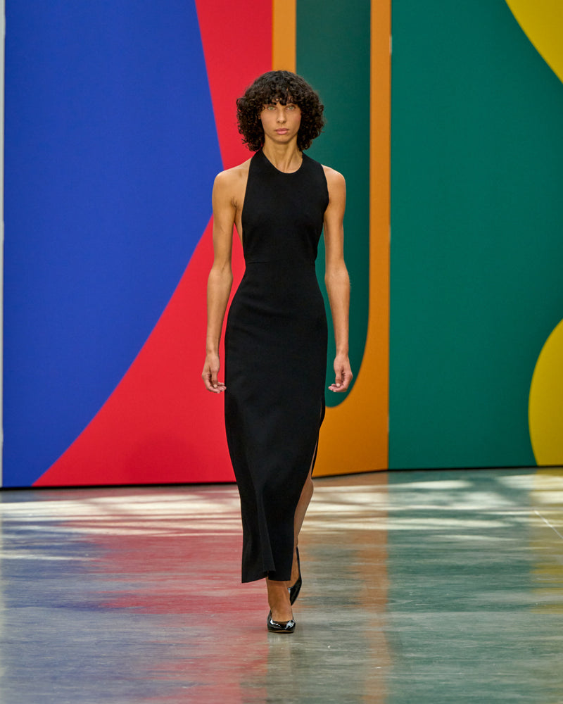 A look from Akris Spring/Summer 2026, blending art and fashion with Swiss luxury design, couture craftsmanship, and timeless elegance inspired by Leon Polk Smith