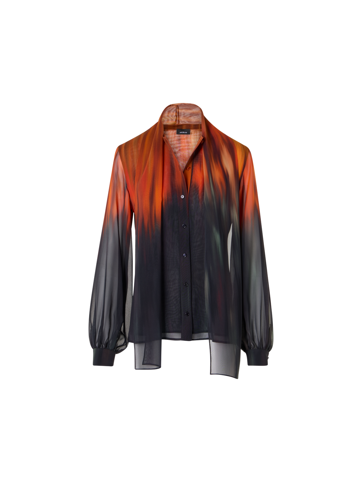 Designer シルクジョーゼット ブラウス - ブラック - オレンジ - レッド