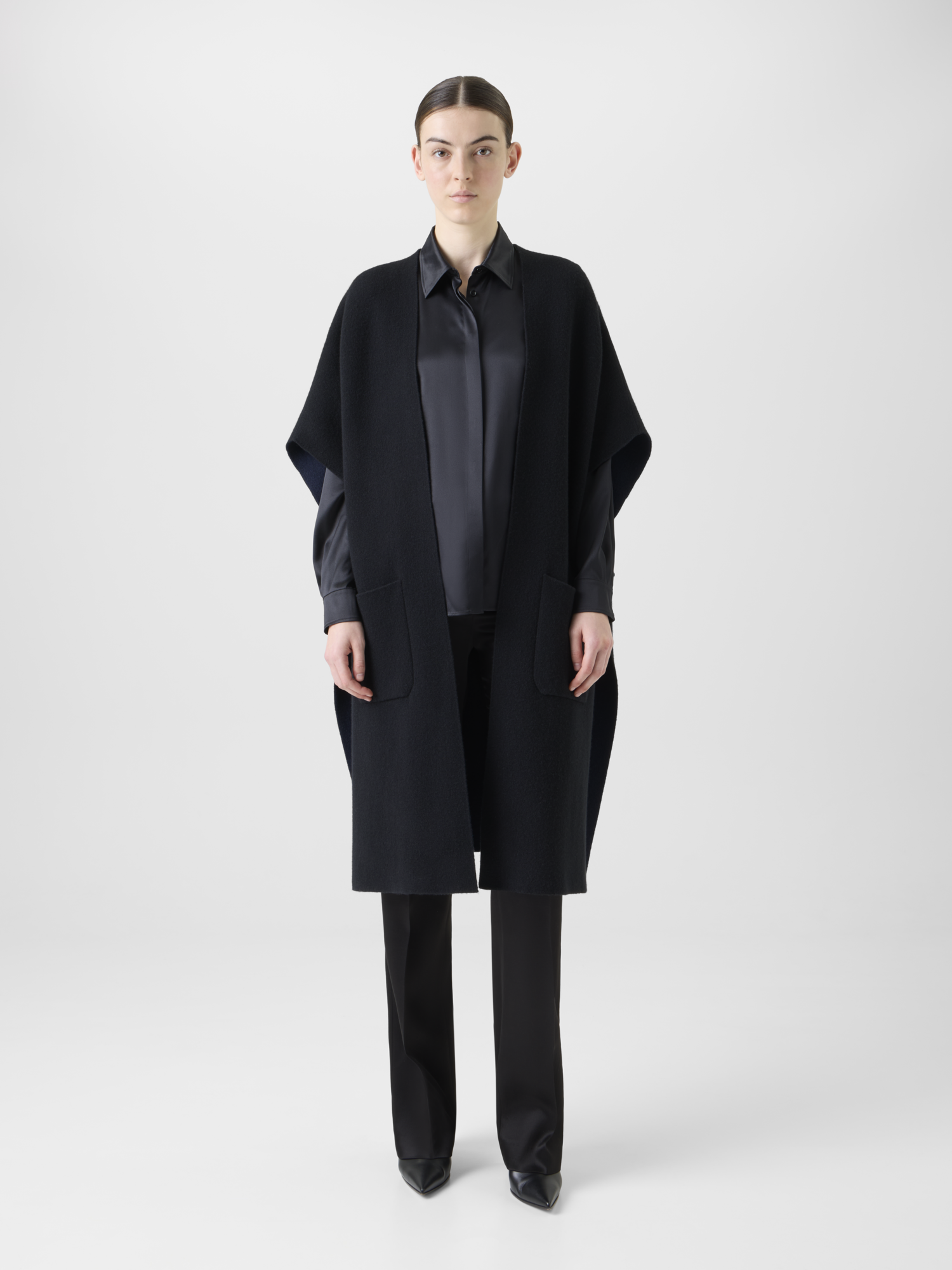 Designer カシミヤダブルフェイス ・ニットカーディガン - ブラック - ネイビー - ブルー 