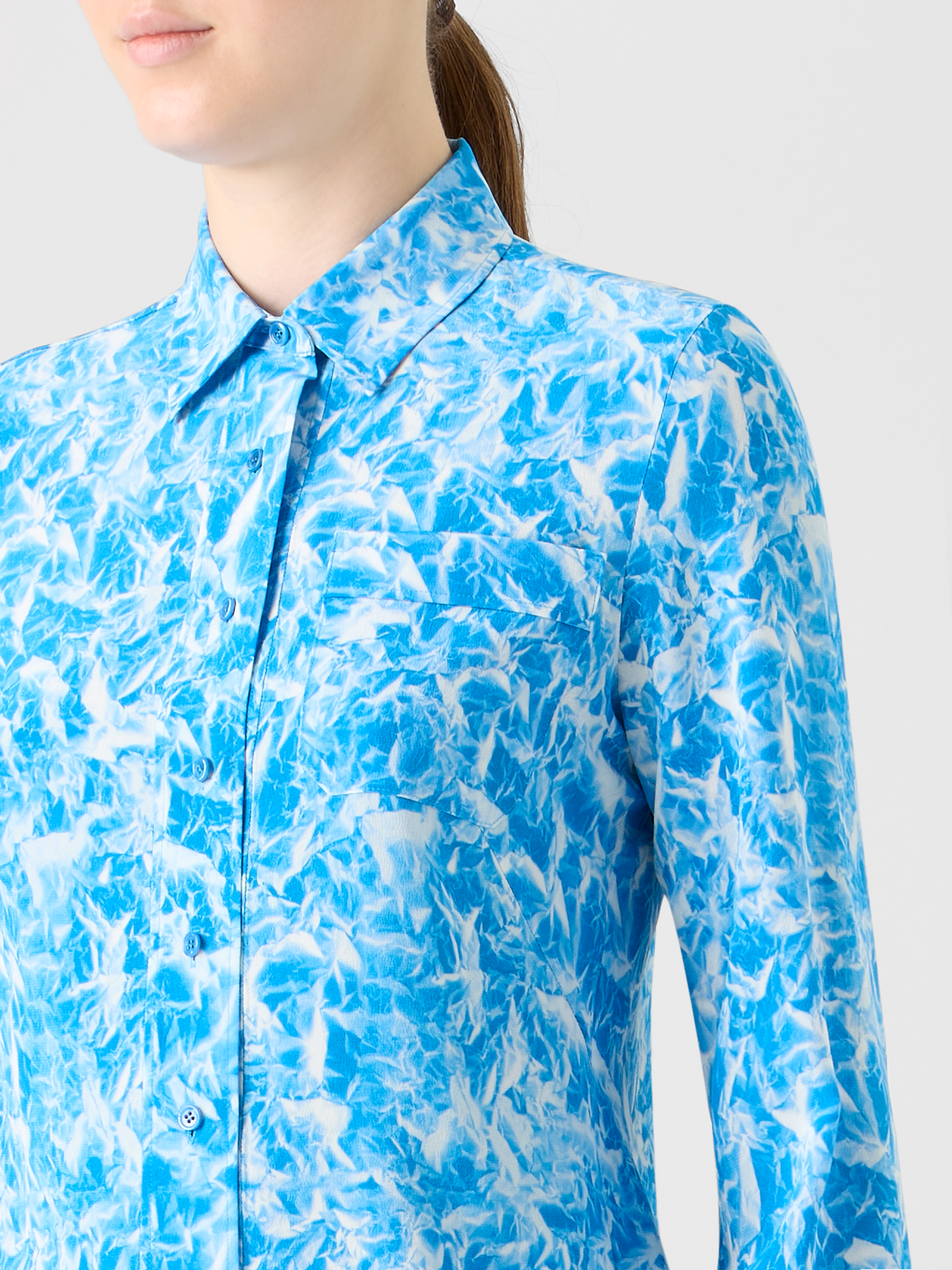 Designer シルククレープマロケイン ・ブラウス - ネイビー - エクリュ 