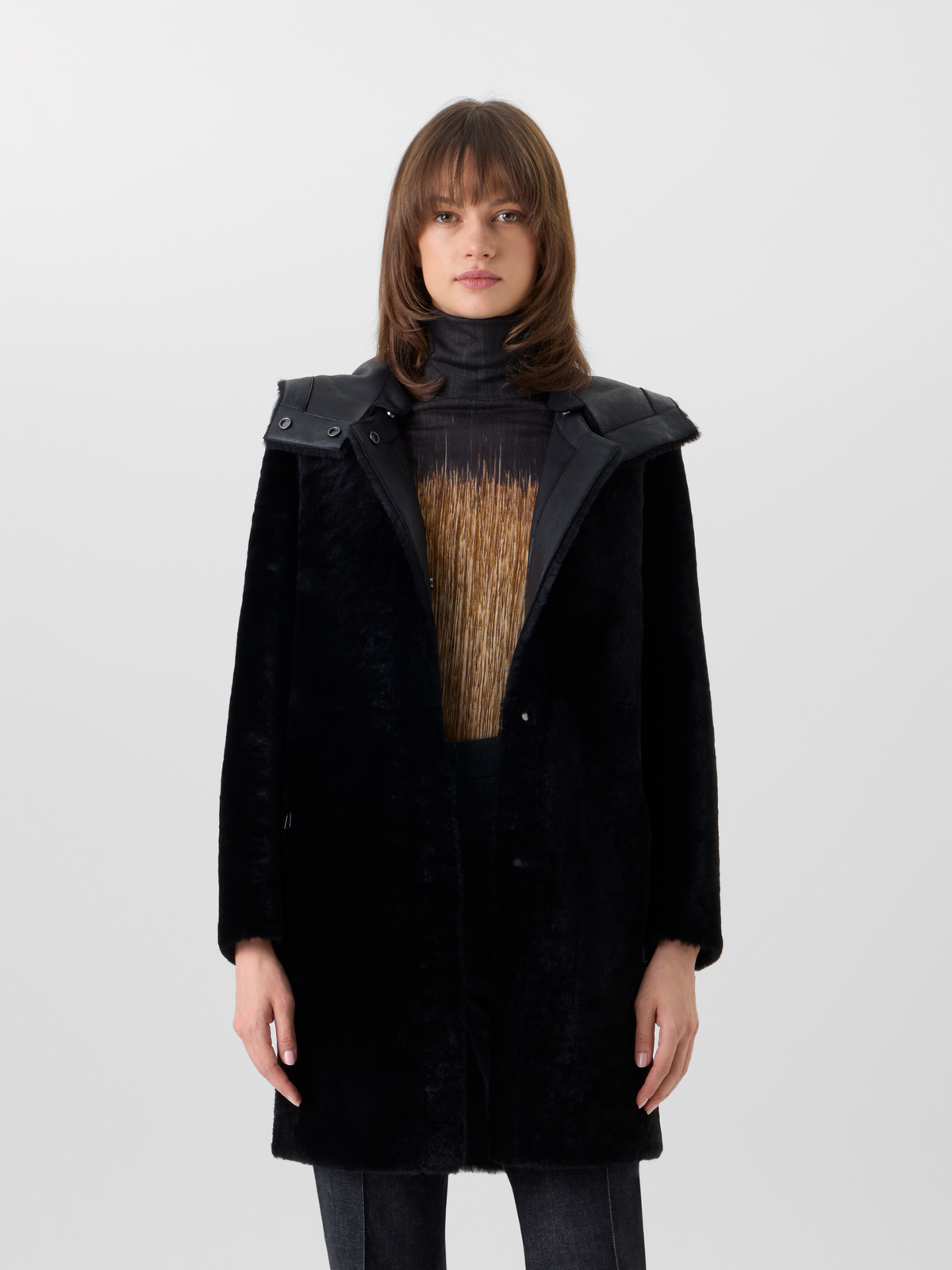 Designer ラムシアリング コートThe Oxana Coat（オクサナ・コート） - ブラック 