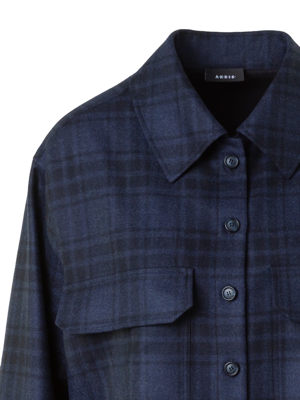 Designer ウールフランネル ・ブラウス - ネイビー - ブルー