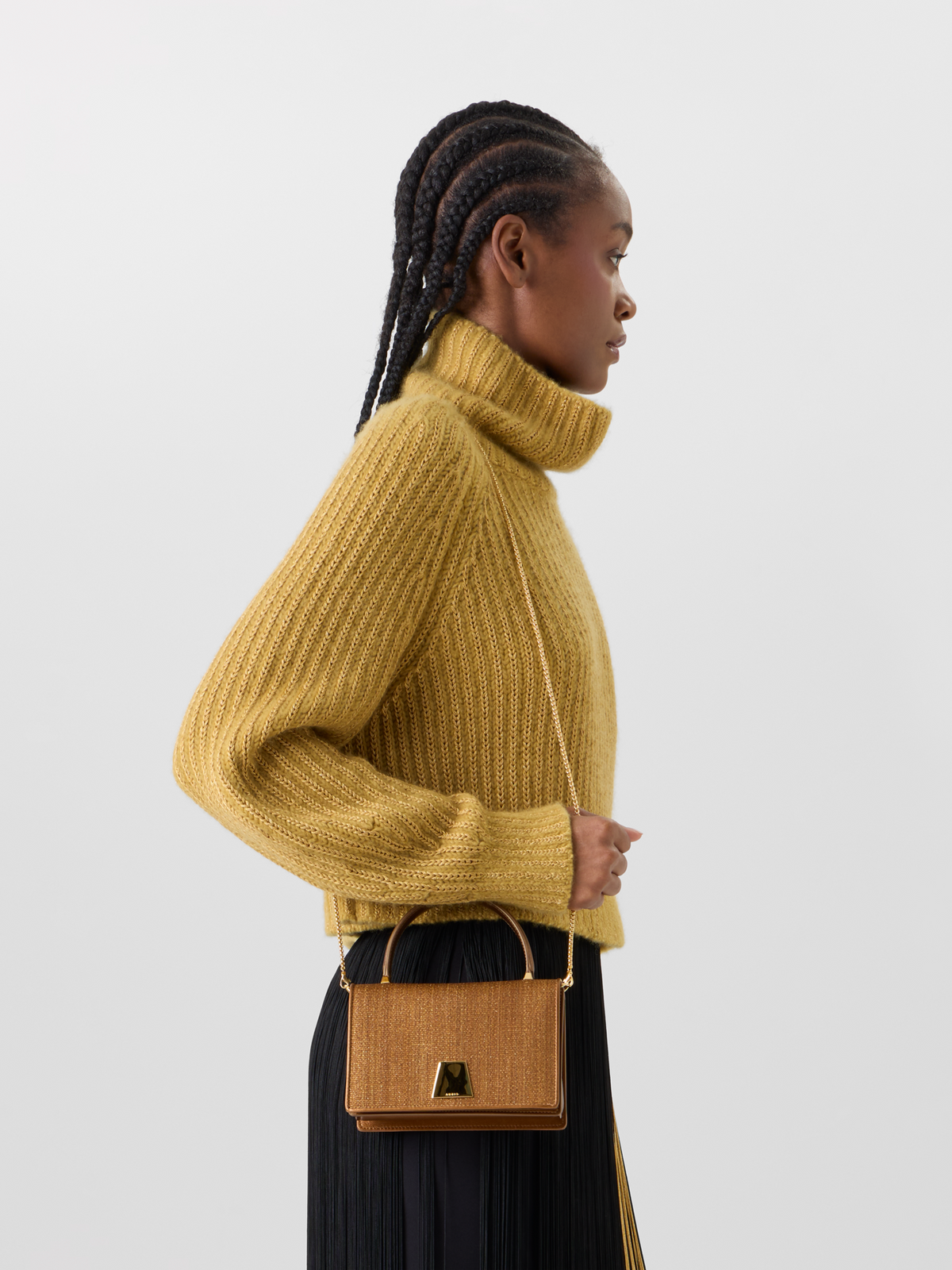 Designer カシミヤシルクラメ ニットプルオーバー - ゴールド 
