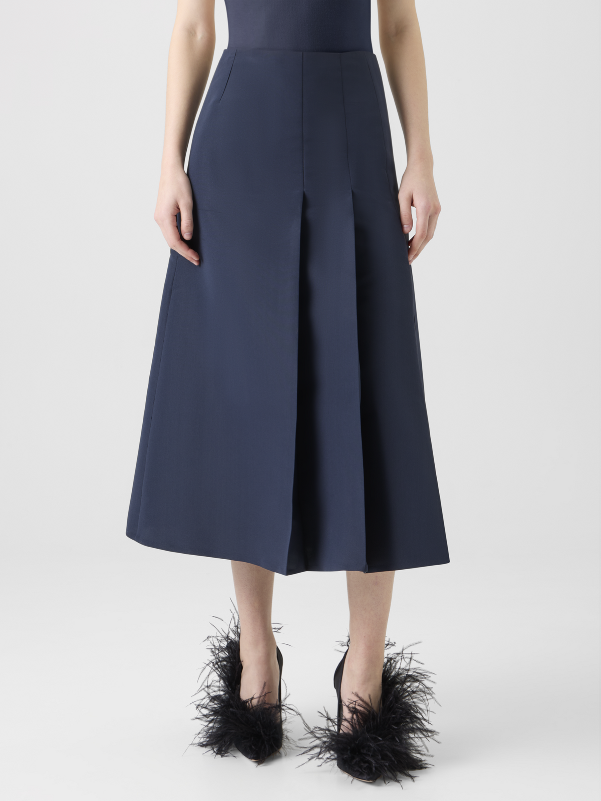 Designer オットマンシルク ・スカート - ネイビー - ブルー #editorial