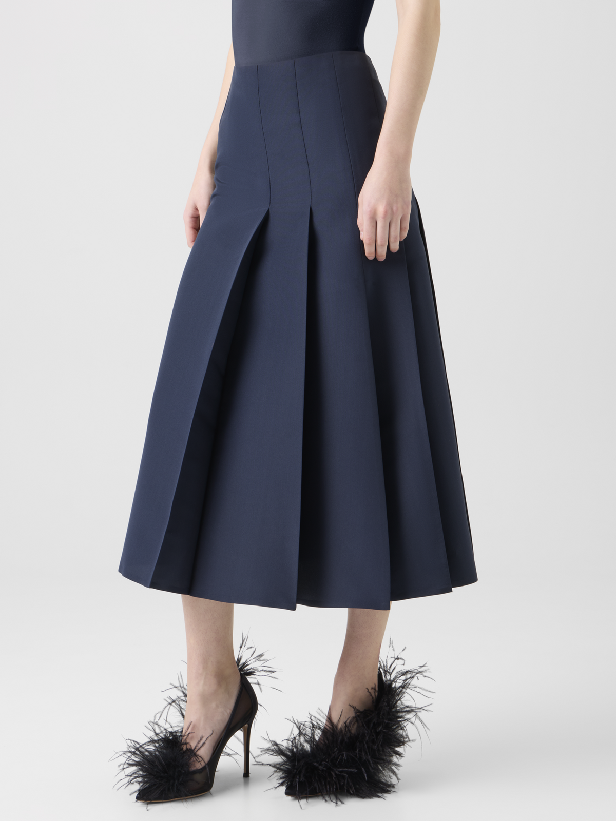 Designer オットマンシルク ・スカート - ネイビー - ブルー #editorial