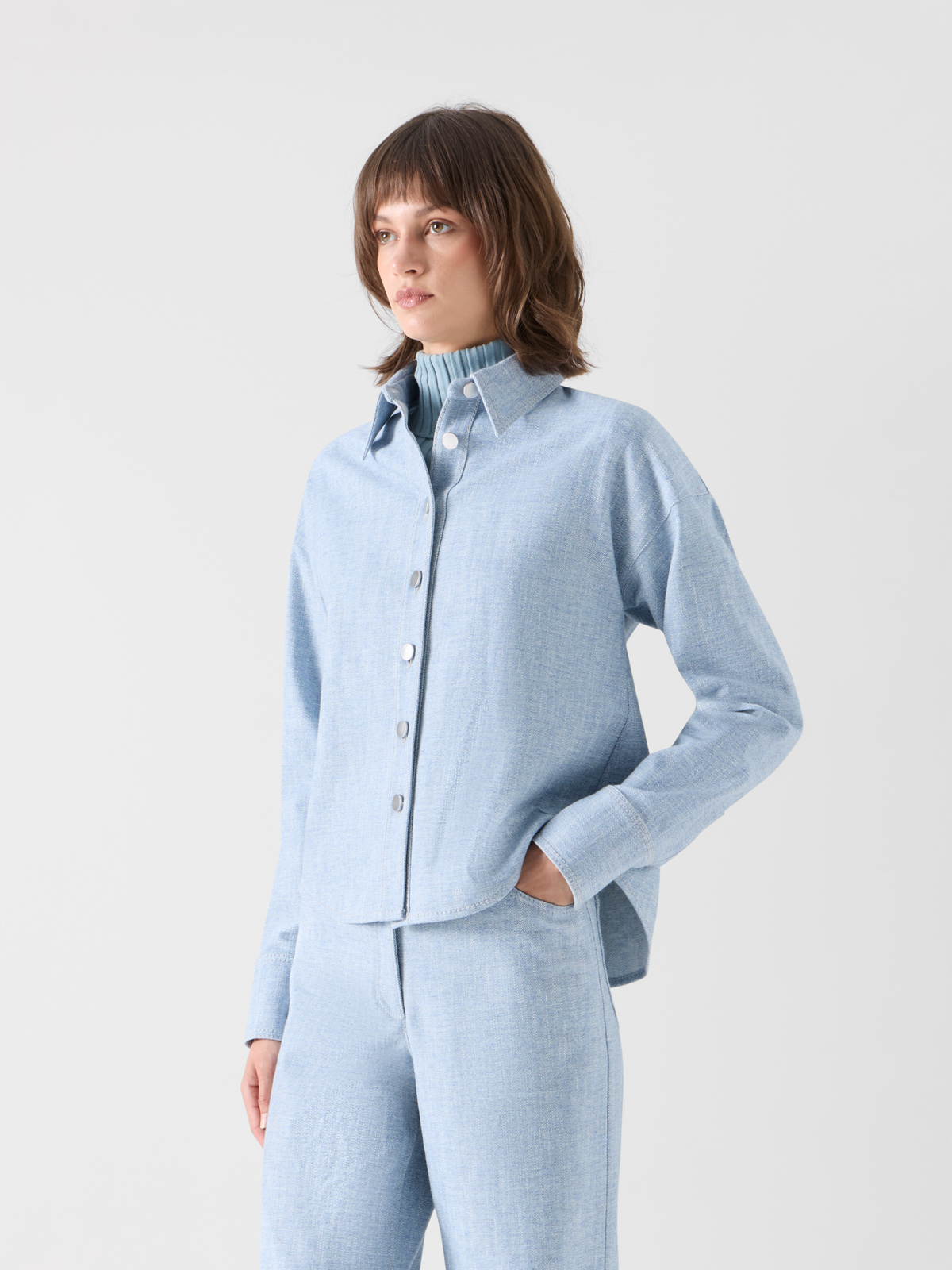 Designer ブラッシュドコットンデニム ブラウス - ブルー #editorial