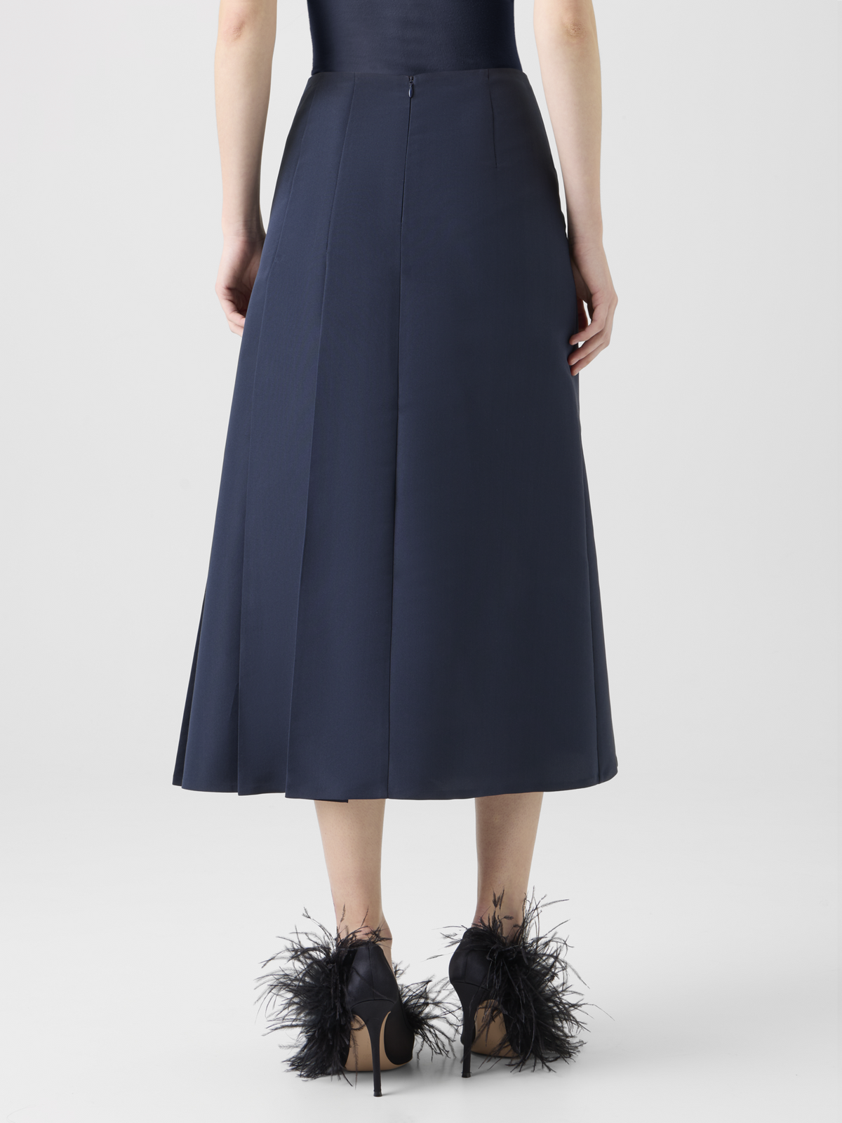 Designer オットマンシルク ・スカート - ネイビー - ブルー #editorial