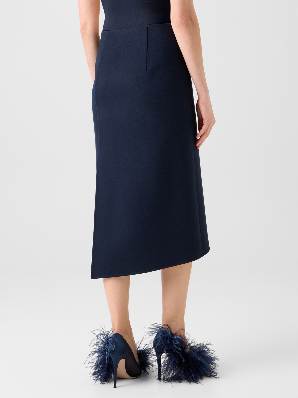 Designer ウールフランネルダブルフェイス ・スカート - ネイビー - ブルー #editorial