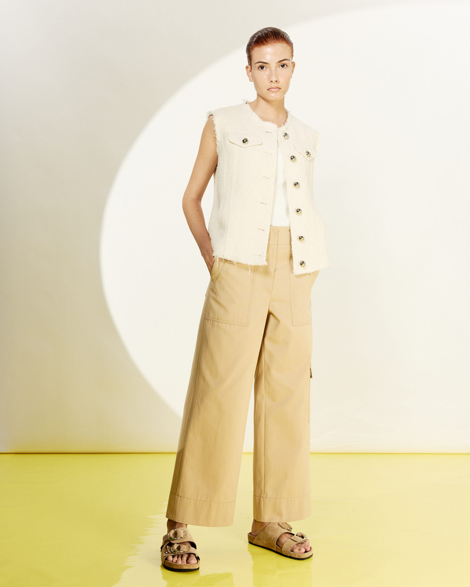 Designer コットンブレンドサマーブークレ ・ジャケット - エクリュ 