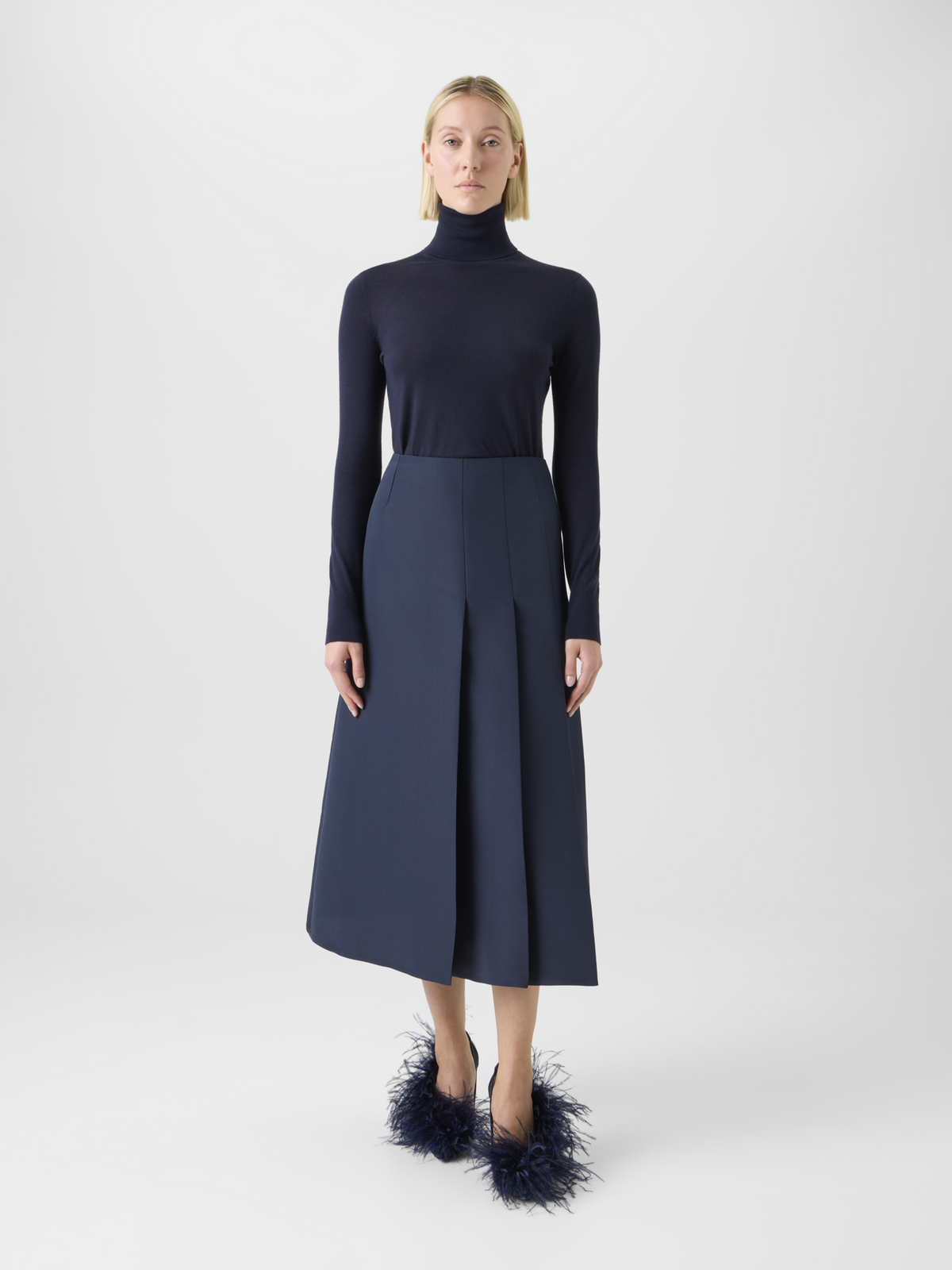 Designer オットマンシルク ・スカート - ネイビー - ブルー #editorial