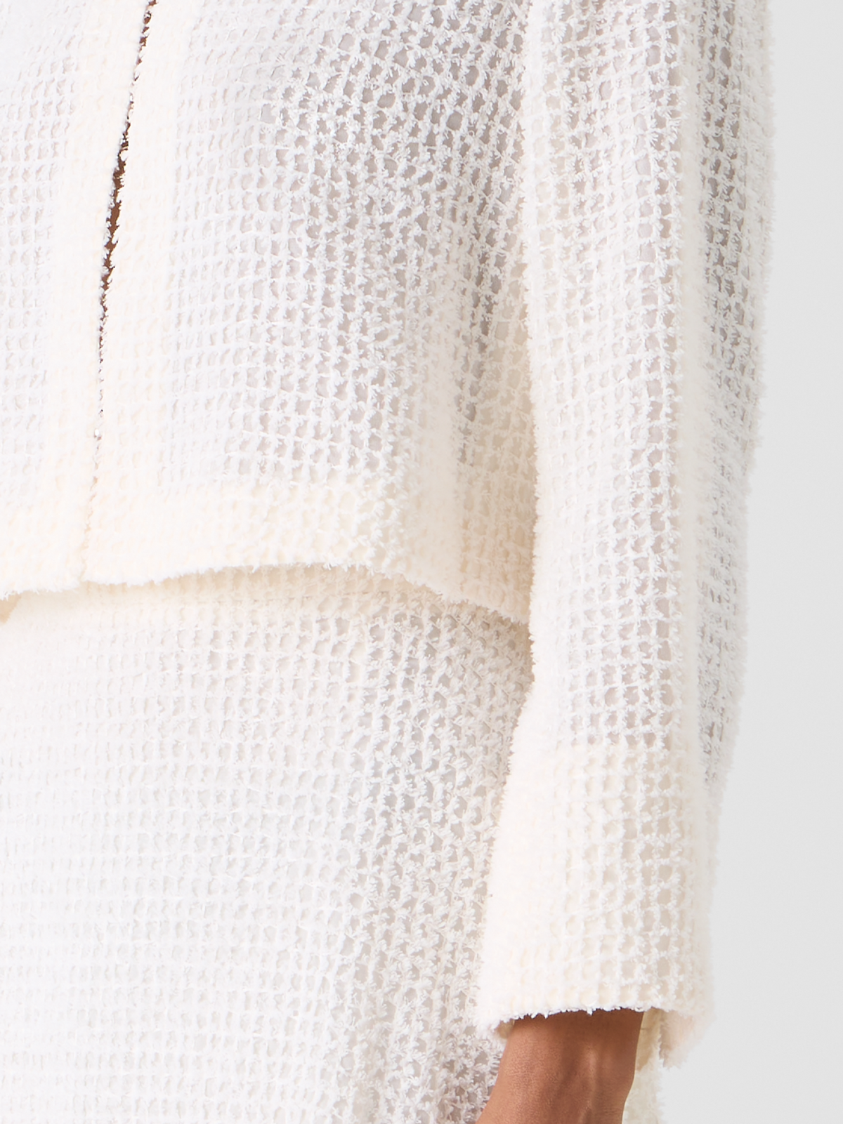 Designer フリンジ付きテクノグリッド素材 (ポリエステル) ・ジャケット - エクリュ #editorial