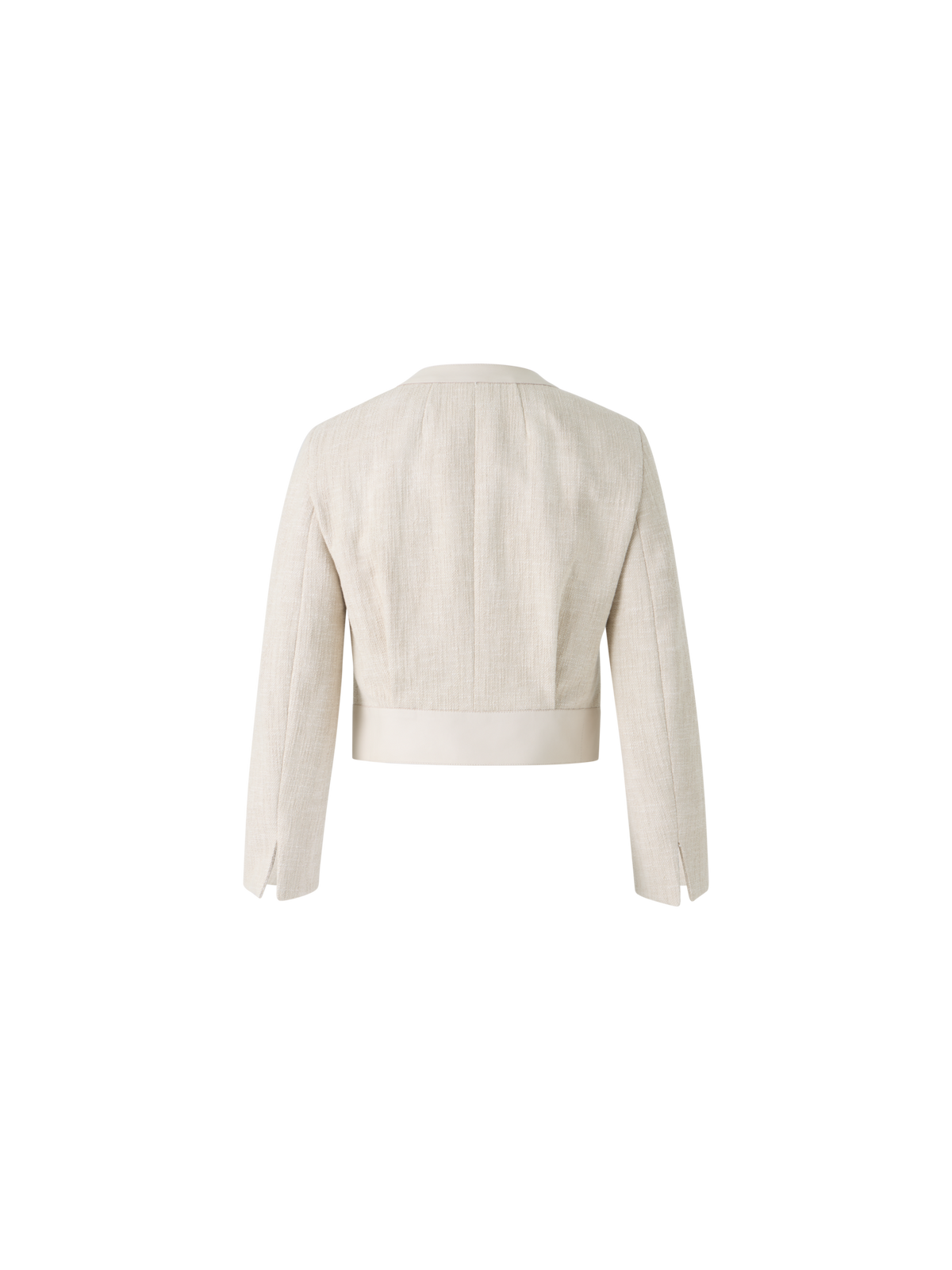 Designer コットンデニム ブークレ ストレッチ＆レザートリミング ・ジャケット - エクリュ - ホワイト