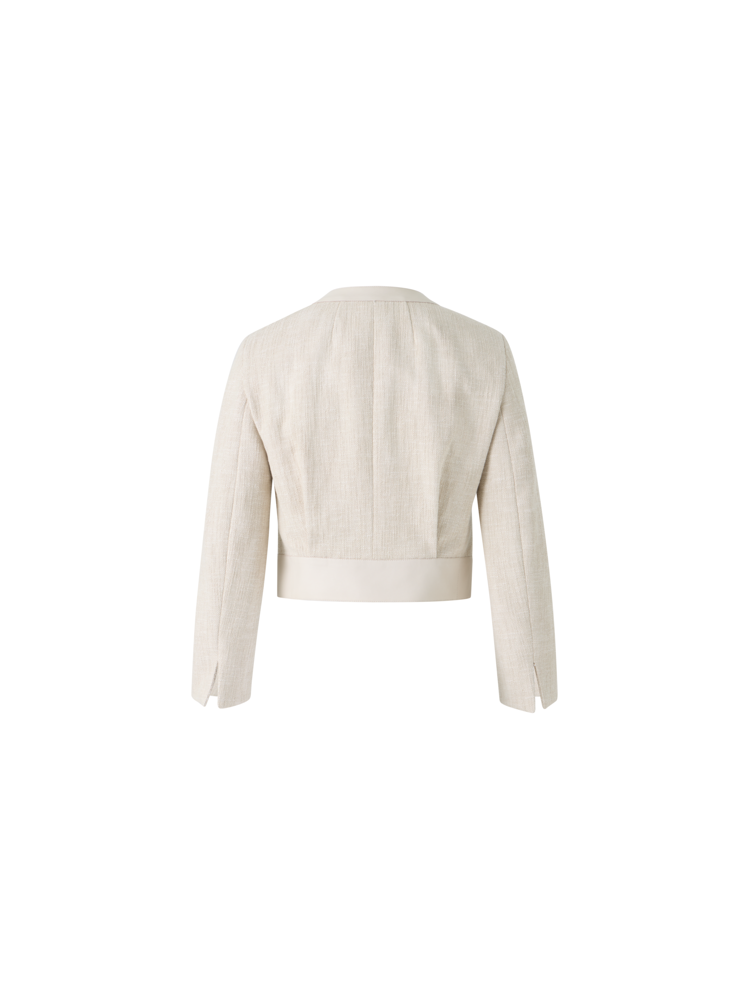 Designer コットンデニム ブークレ ストレッチ＆レザートリミング ・ジャケット - エクリュ - ホワイト
