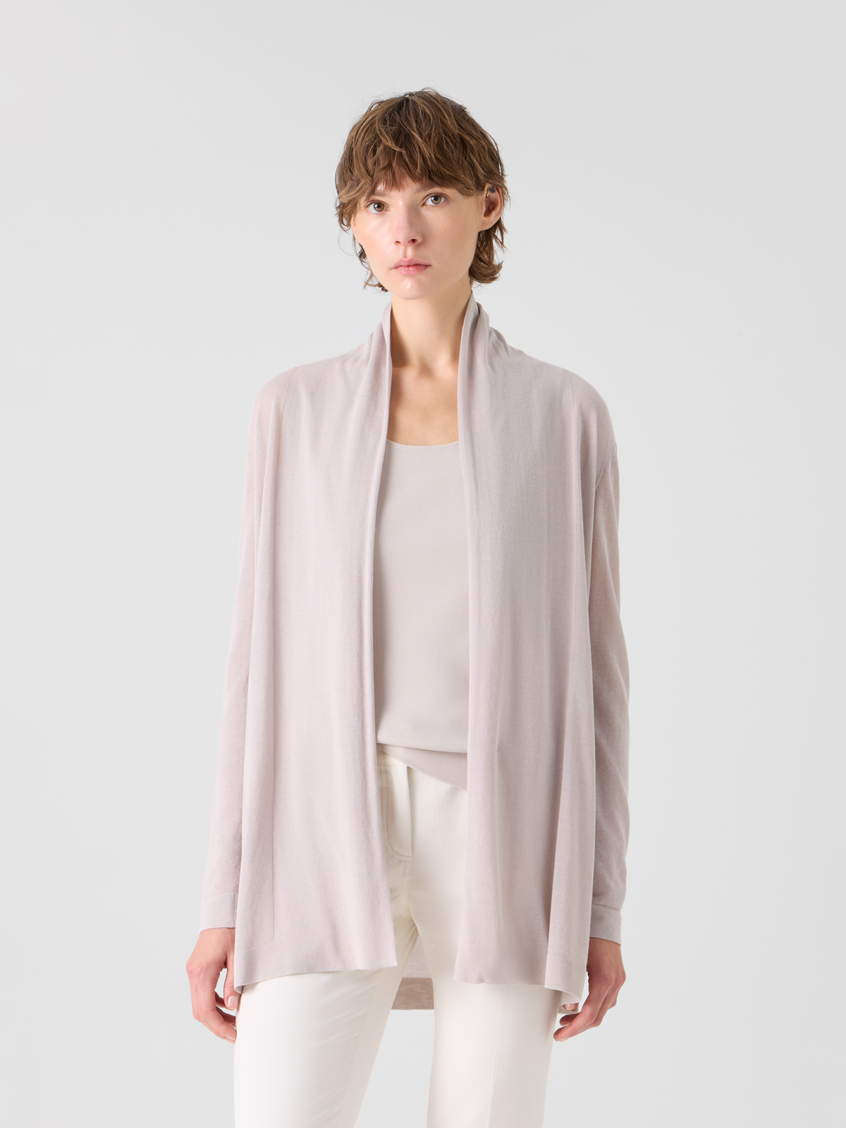 Designer シルクコットン ・ニットカーディガン - ベージュ #editorial
