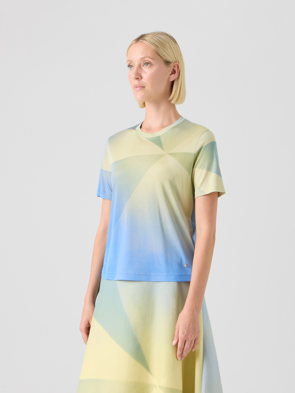 Designer シルクジャージー ・Tシャツ - ブルー - イエロー #editorial