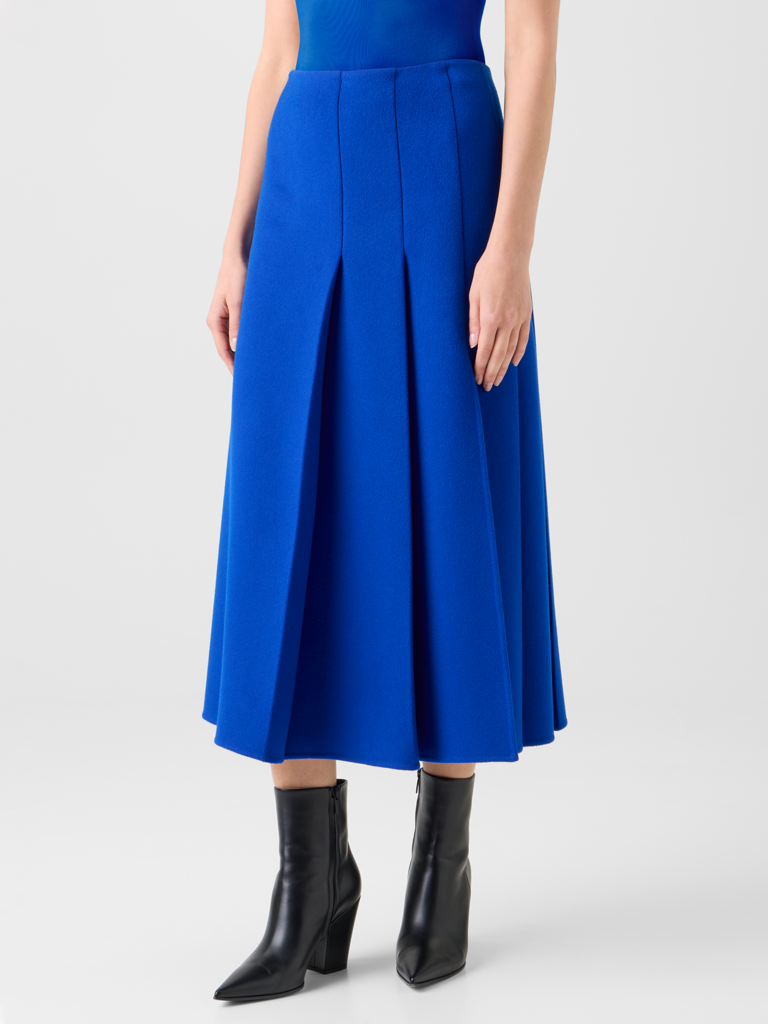 Designer ウールフランネルダブルフェイス ・スカート - ブルー 