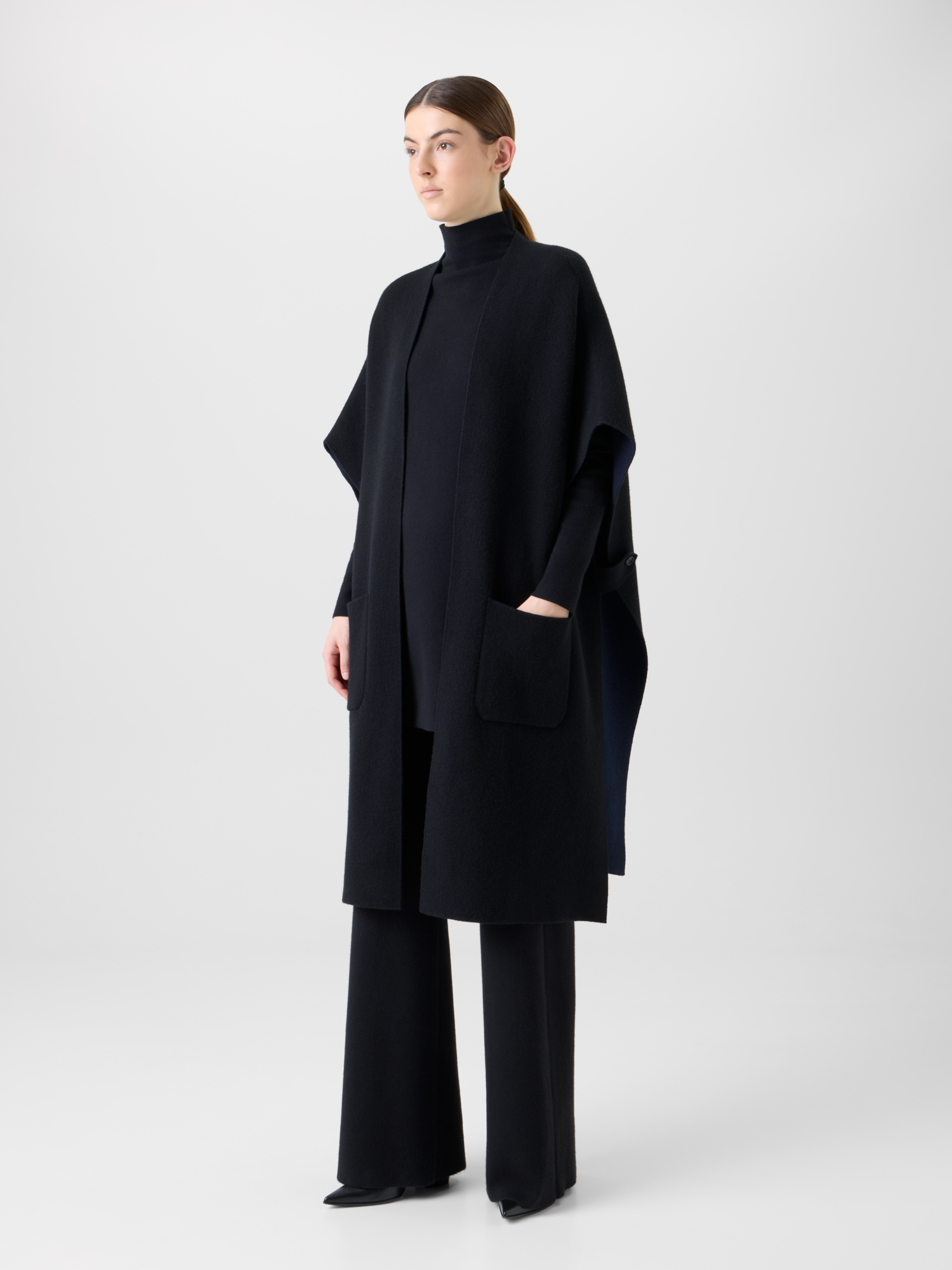 Designer カシミヤダブルフェイス ・ニットカーディガン - ブラック - ネイビー - ブルー 