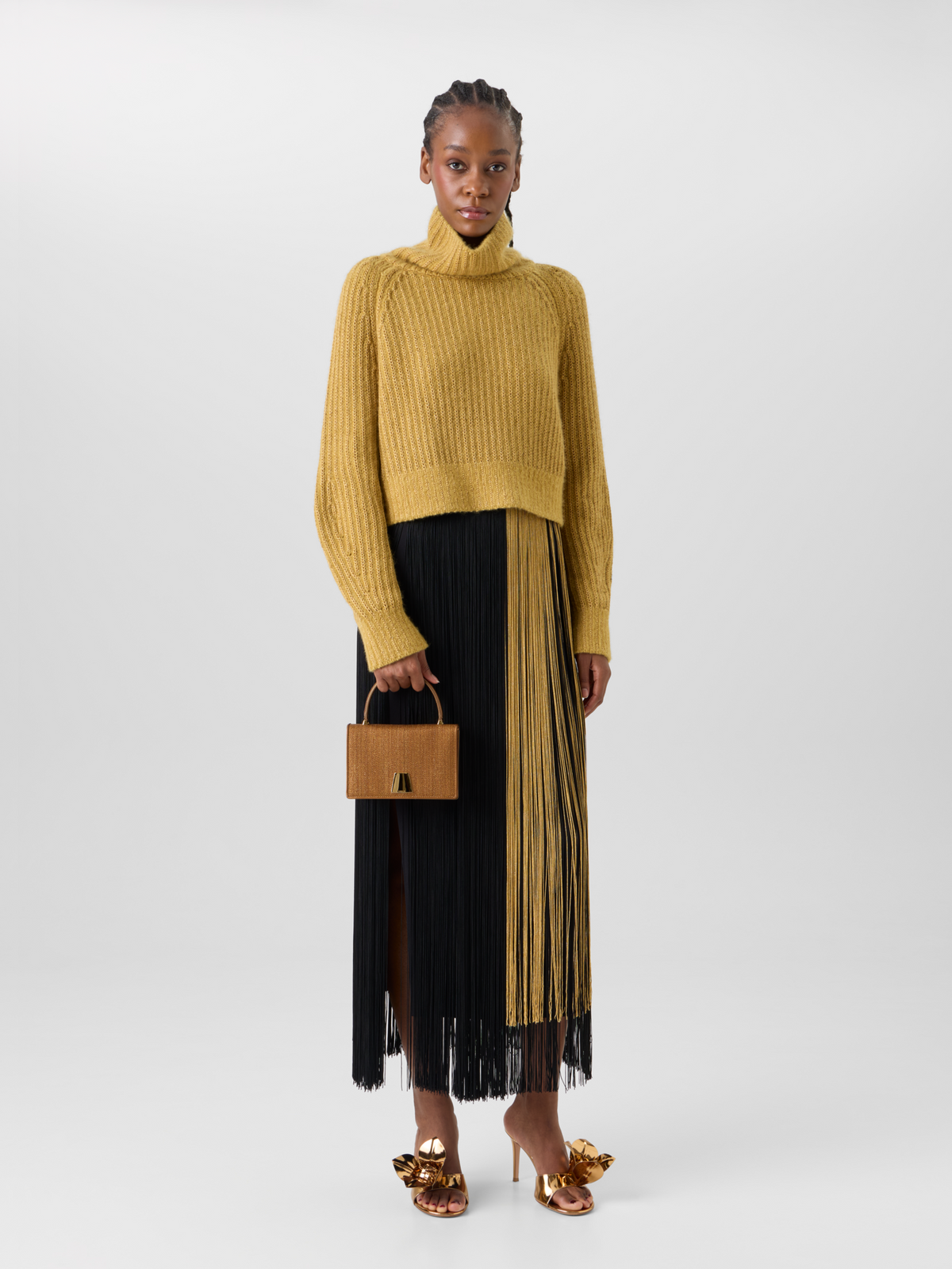 Designer カシミヤシルクラメ ニットプルオーバー - ゴールド 