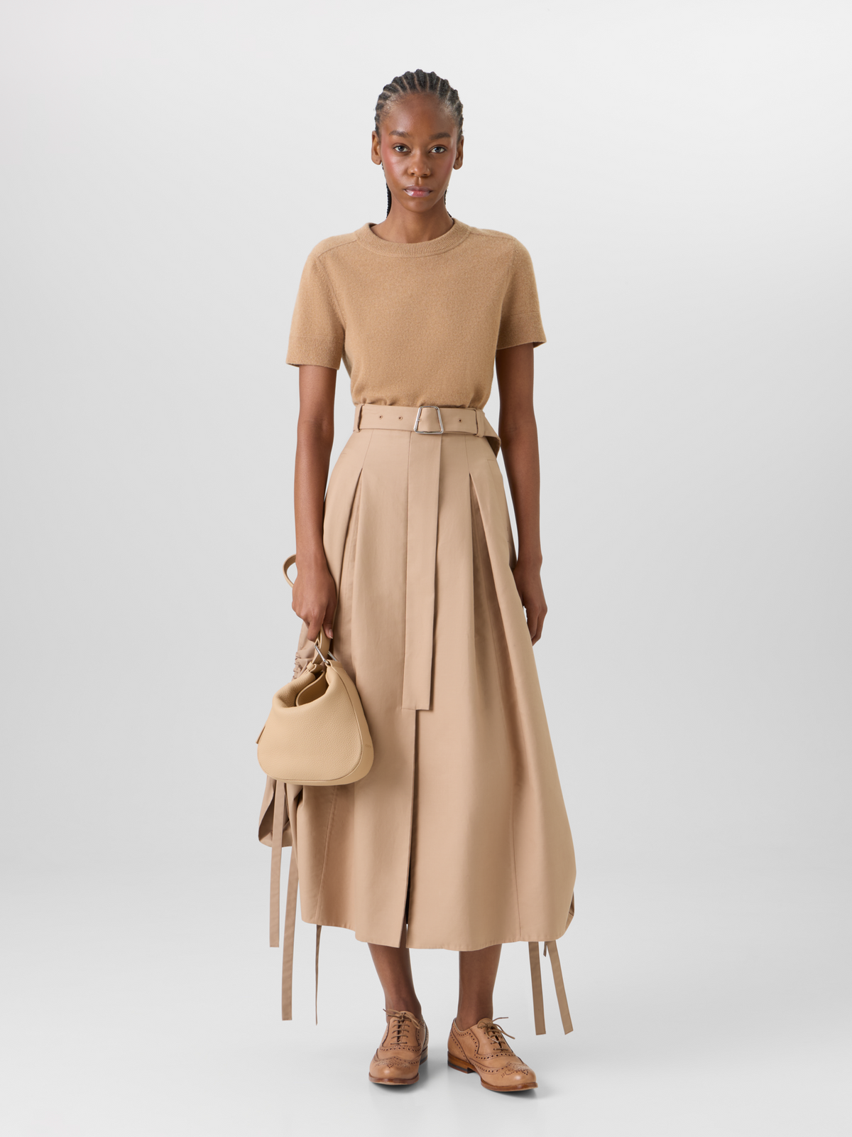 Designer コットンダブルフェイス ・スカート - ベージュ #editorial
