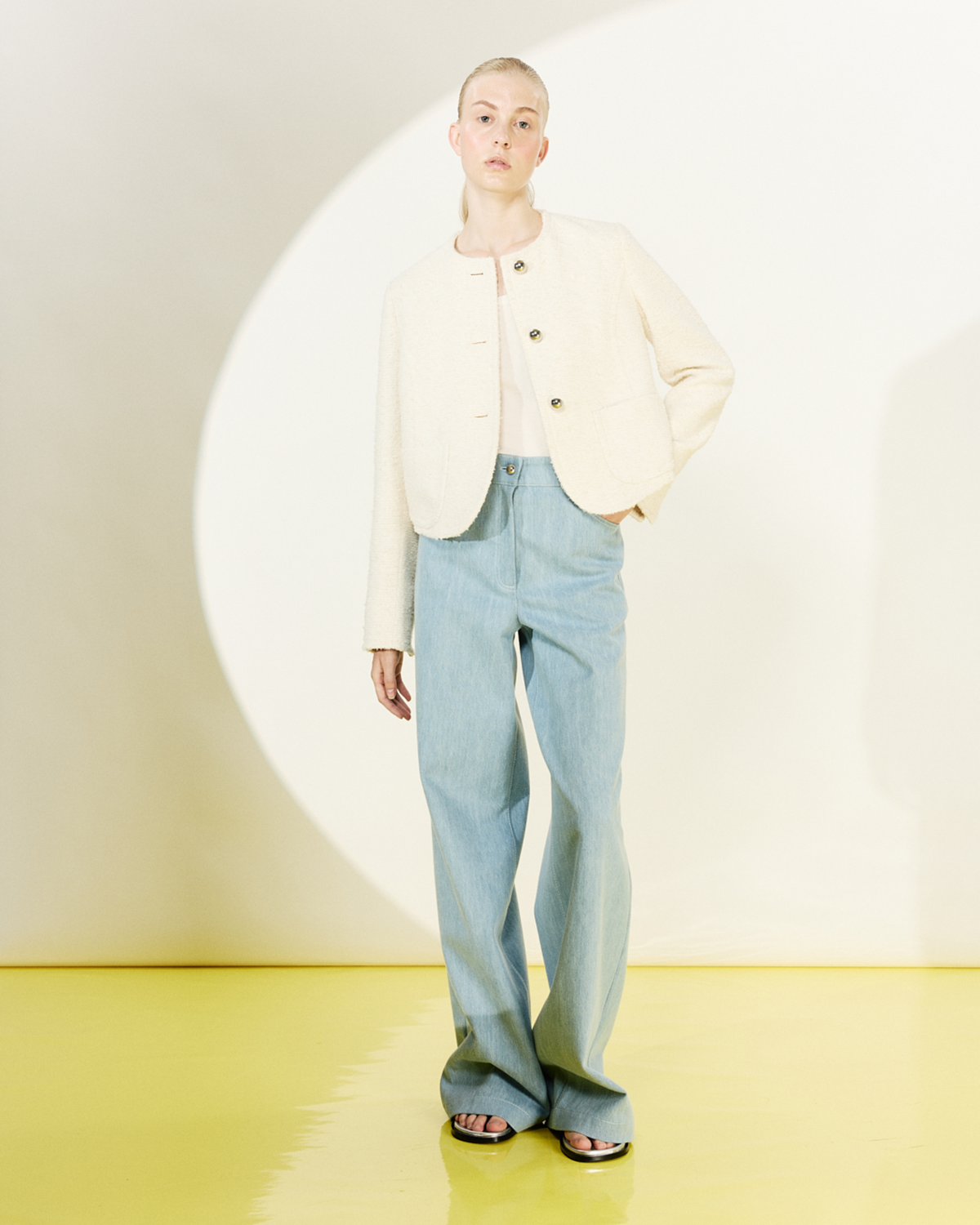 Designer コットンブレンドサマーブークレ ・ジャケット - エクリュ #editorial