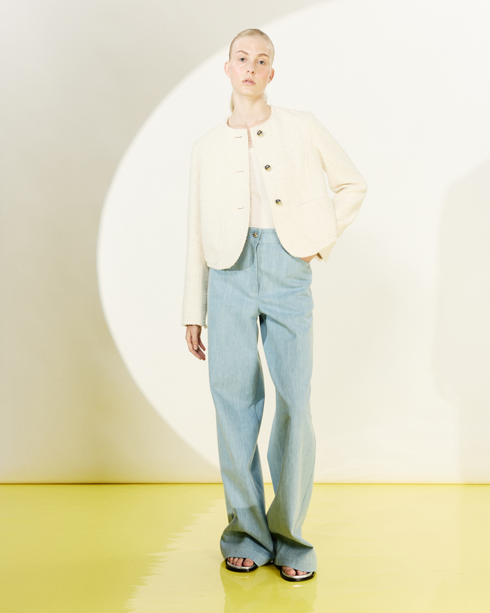 Designer コットンブレンドサマーブークレ ・ジャケット - エクリュ 