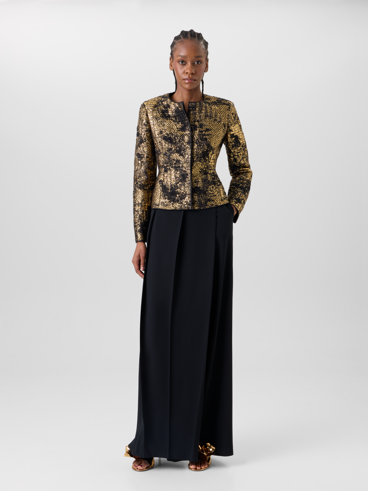 Designer テクノシルクブレンドラメ ジャケット The Kelis Jacket（ケリス・ジャケット） - ゴールド #editorial