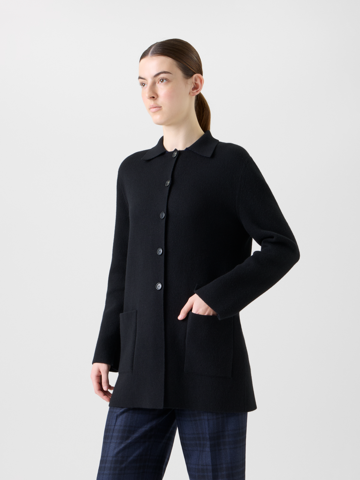 Designer カシミヤダブルフェイス ・ニットカーディガン - ネイビー - ブルー #editorial