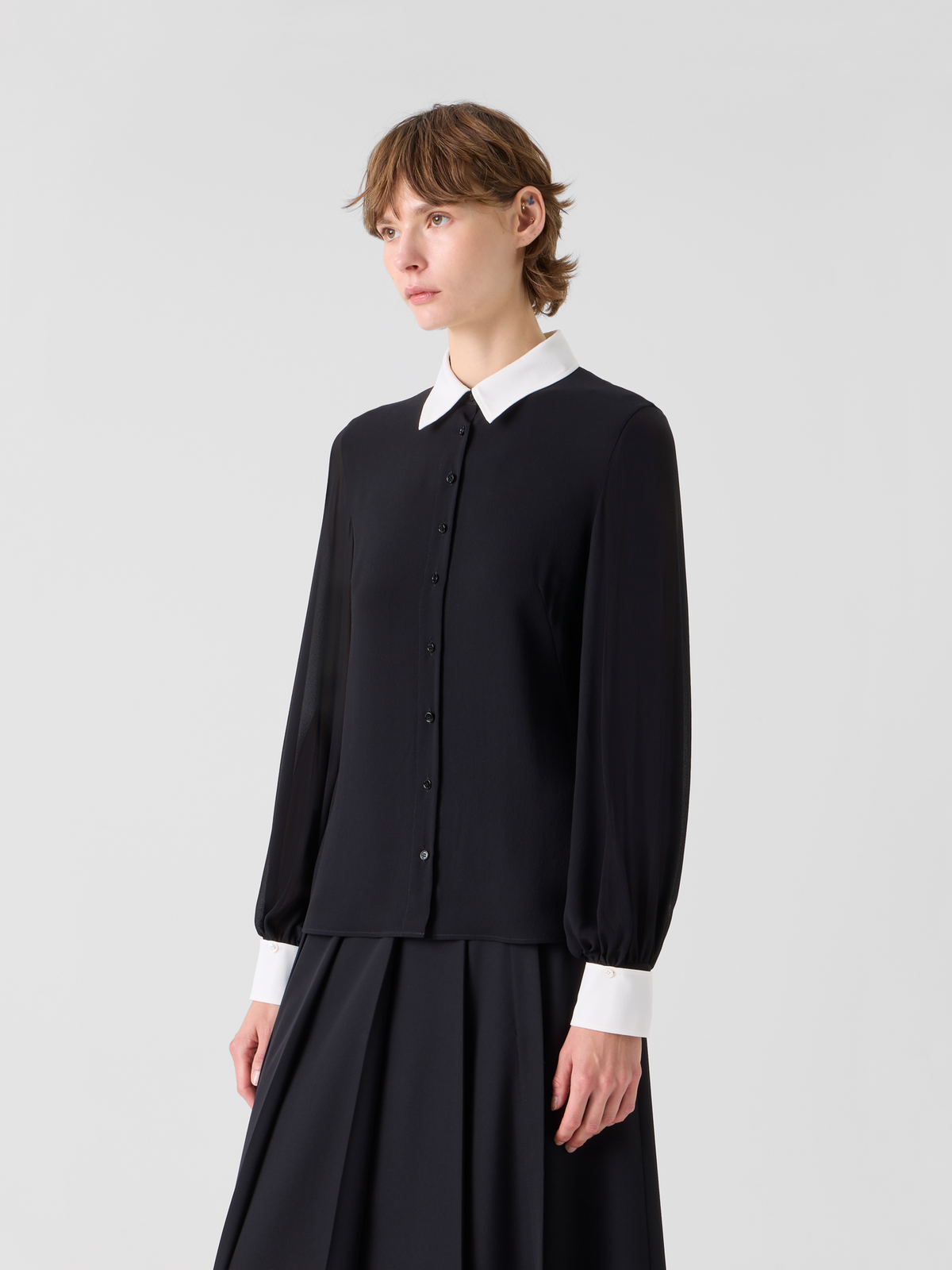 Designer シルクジョーゼット ・ブラウス - ブラック #editorial