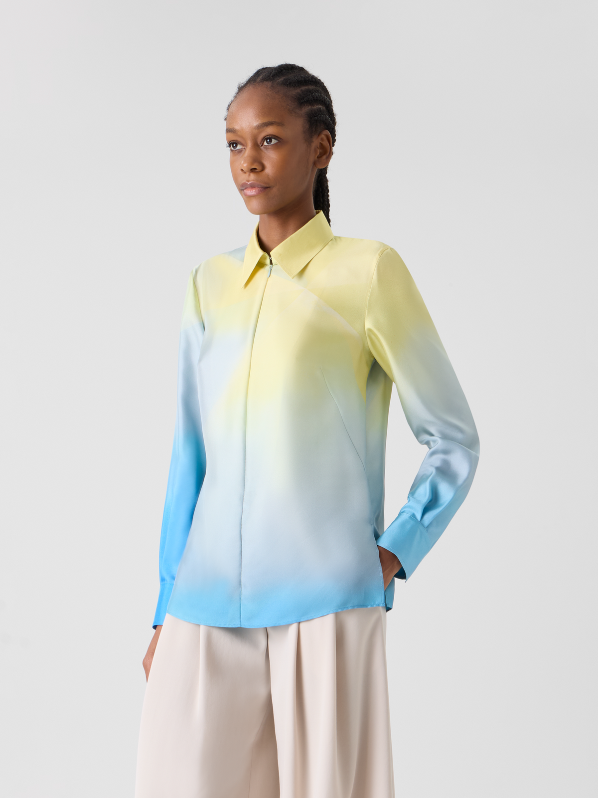 Designer シルクツイル ・ブラウス - ブルー #editorial