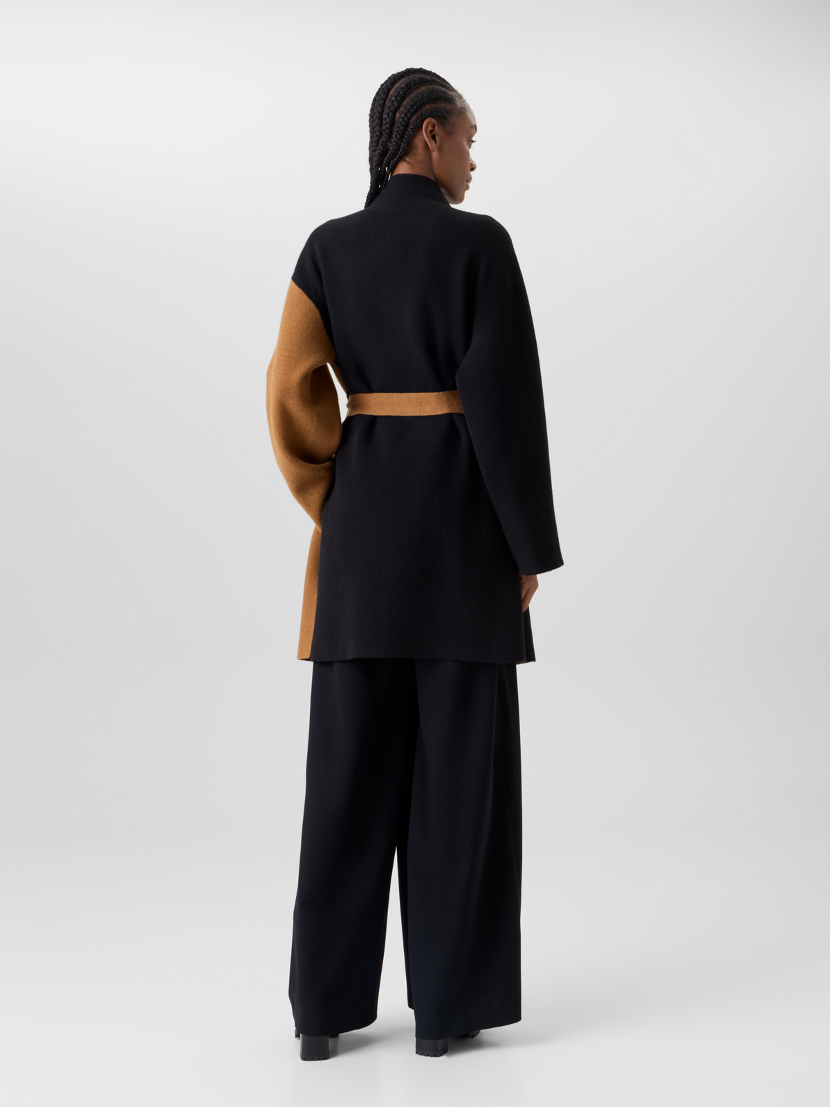 Designer カシミヤダブルフェイス ニットコート - ブラウン - ブラック 
