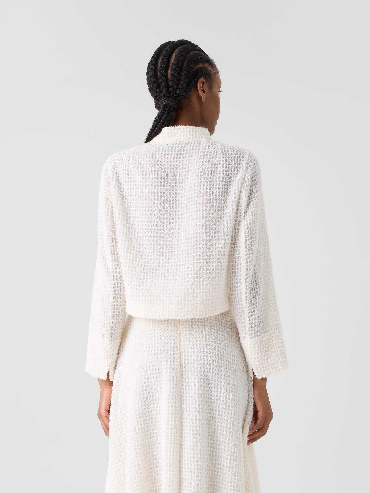 Designer フリンジ付きテクノグリッド素材 (ポリエステル) ・ジャケット - エクリュ #editorial