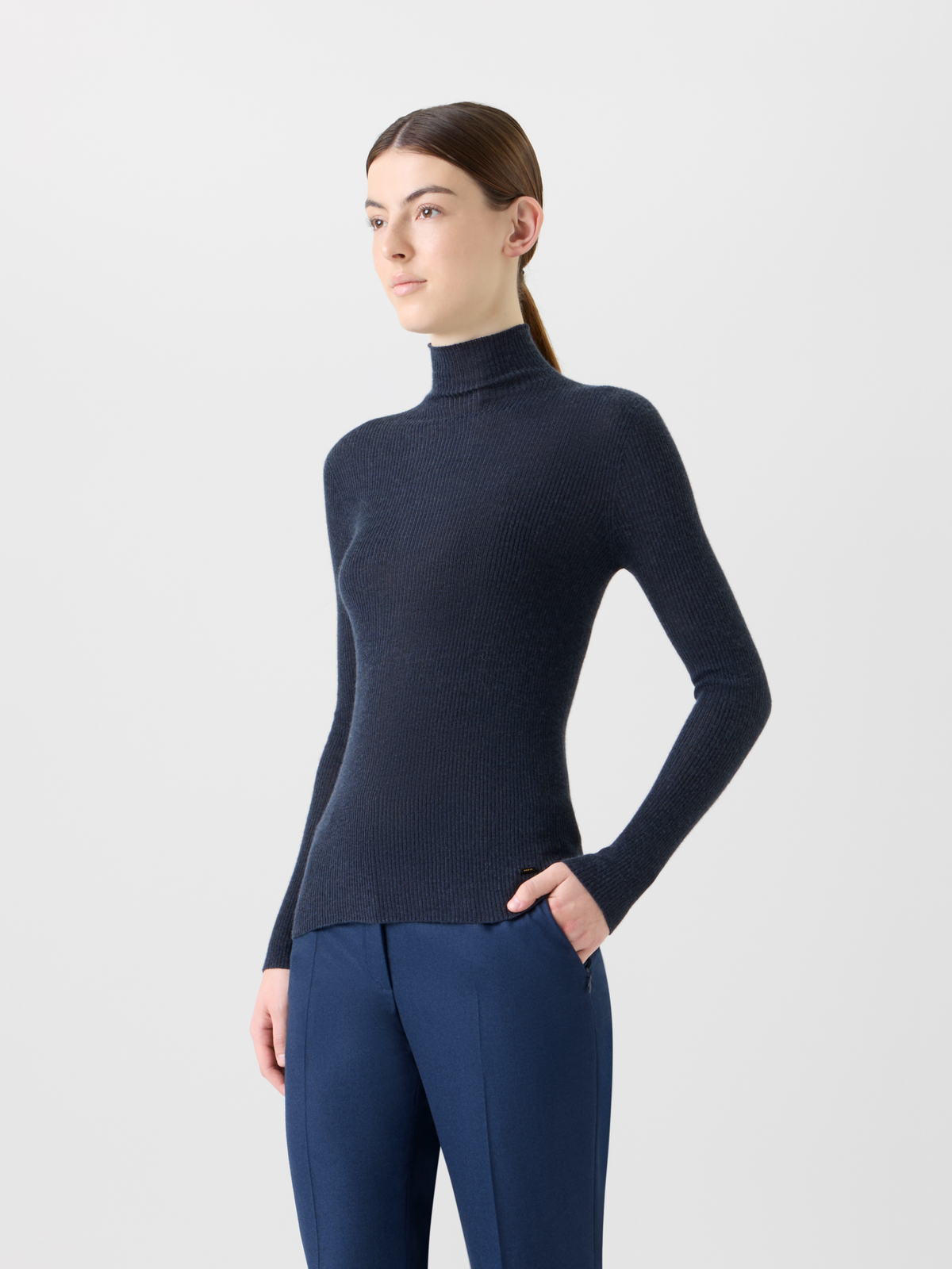 Designer カシミヤシルク ・ニットプルオーバー - ネイビー - ブルー #editorial