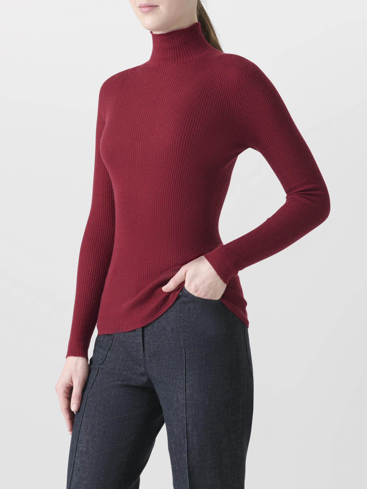 Designer カシミヤシルク ニットプルオーバー - レッド 