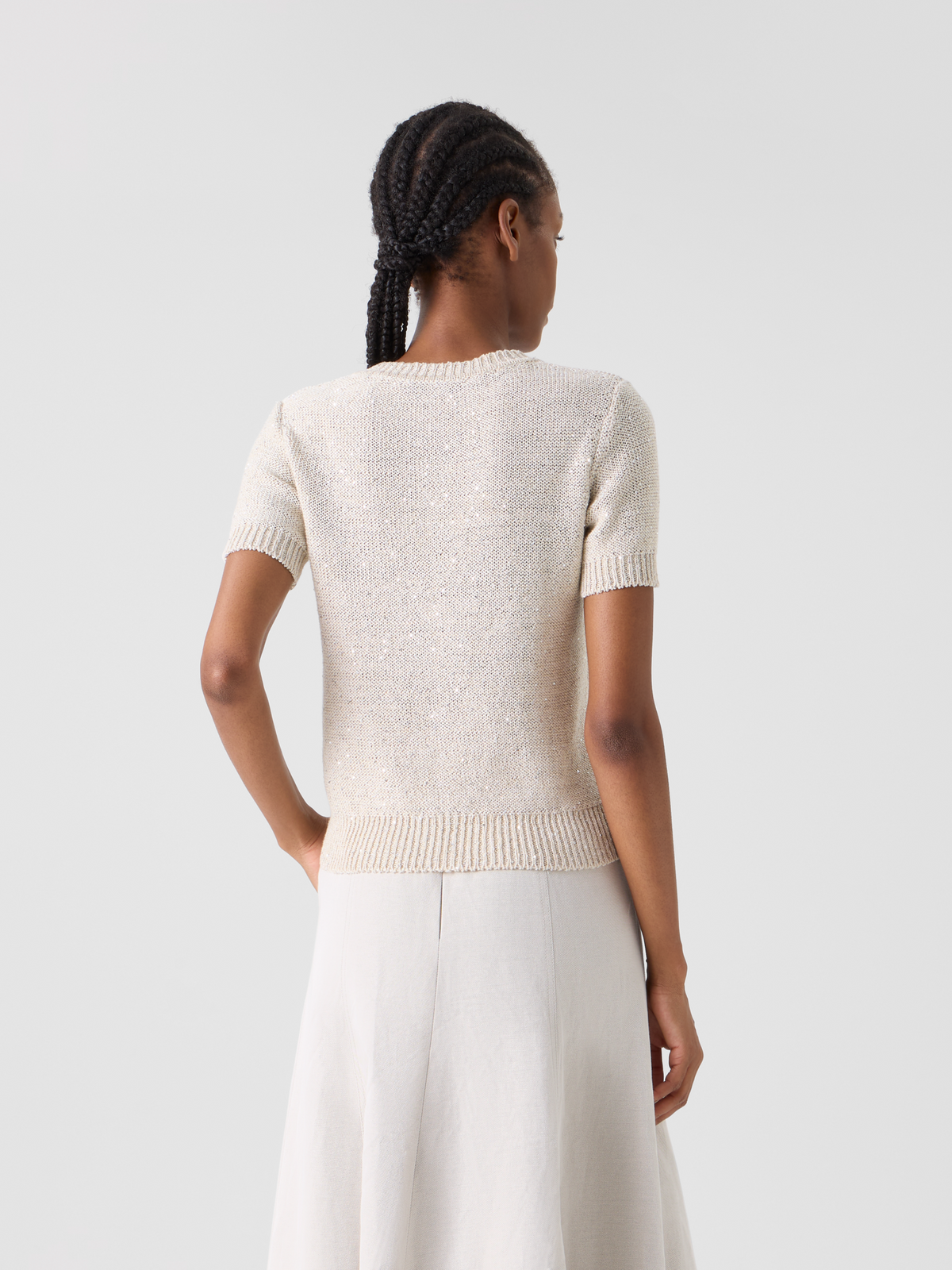 Designer リネンコットンブレンド ・ニットプルオーバー - ベージュ #editorial