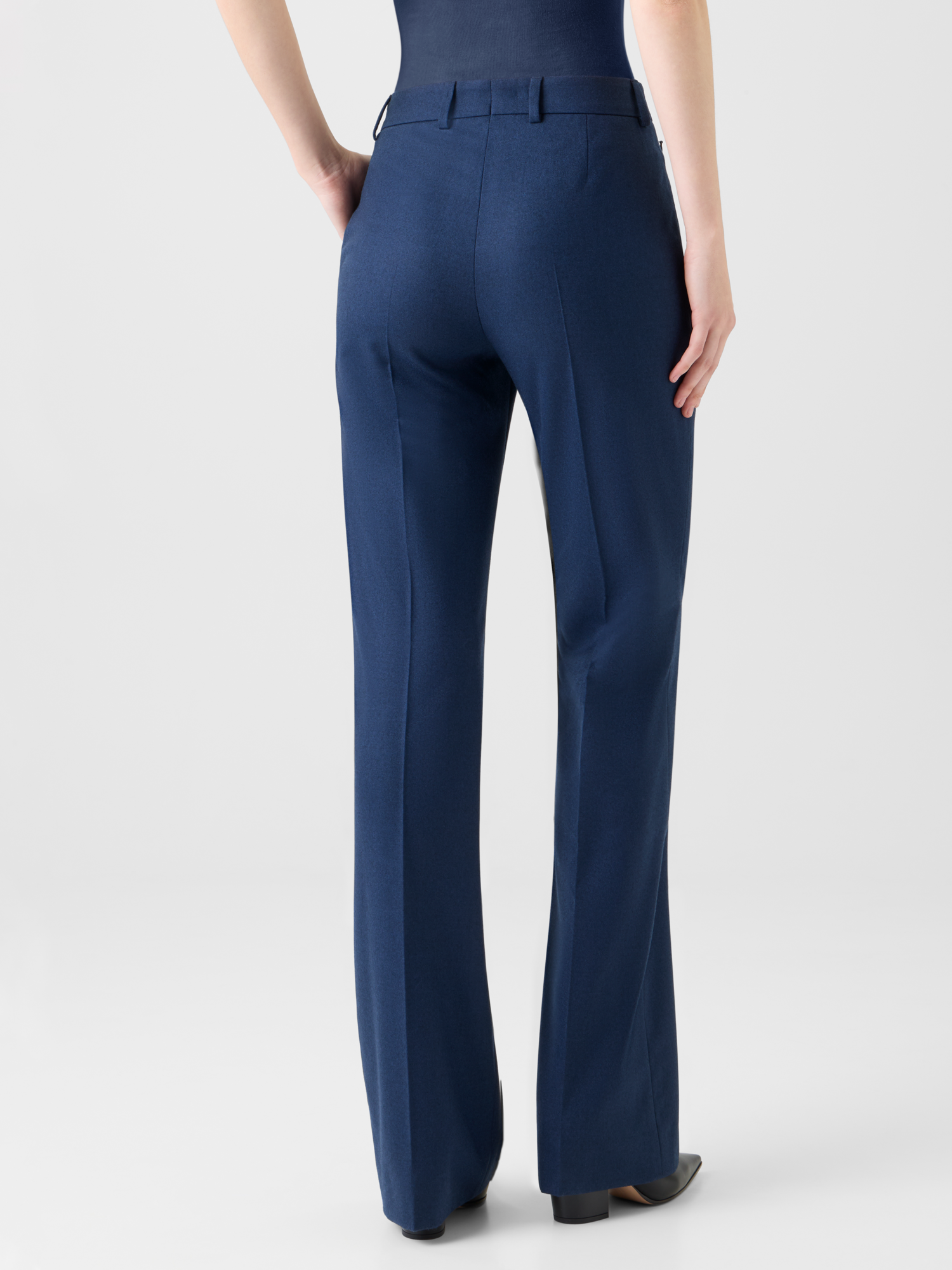 Designer ウールストレッチフランネル ・パンツ - ネイビー - ブルー 