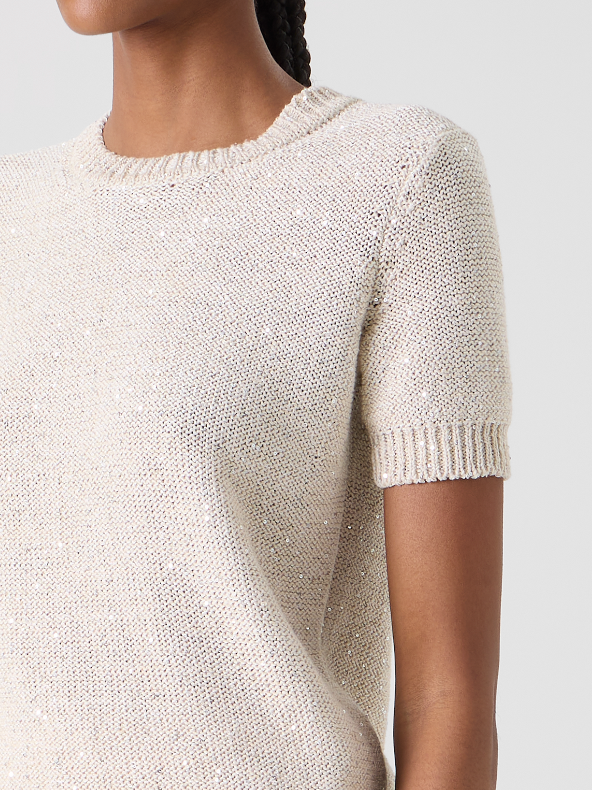 Designer リネンコットンブレンド ・ニットプルオーバー - ベージュ #editorial
