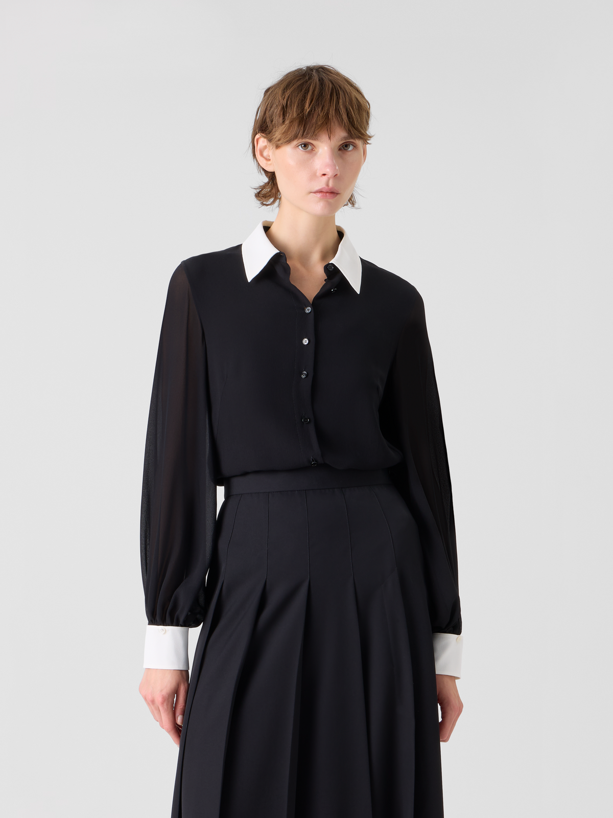 Designer シルクジョーゼット ・ブラウス - ブラック #editorial
