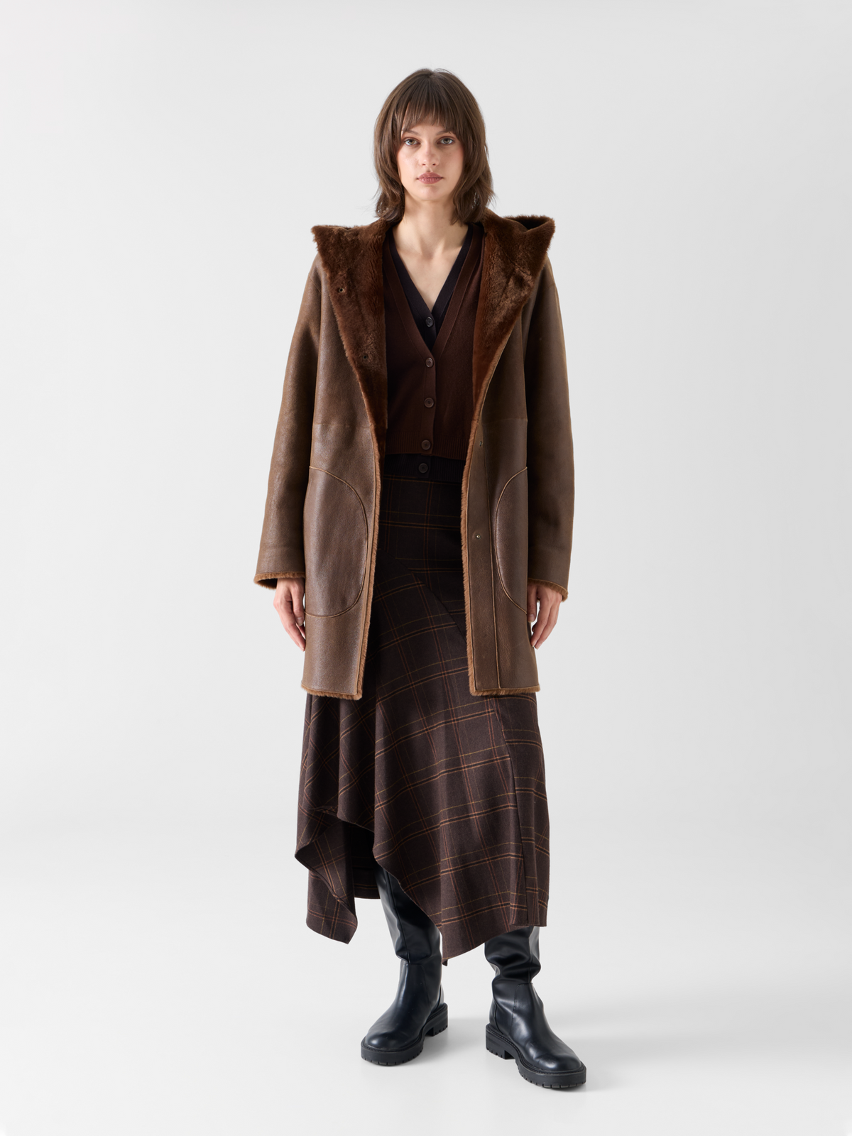 Designer ラムファー コート - ブラウン #editorial