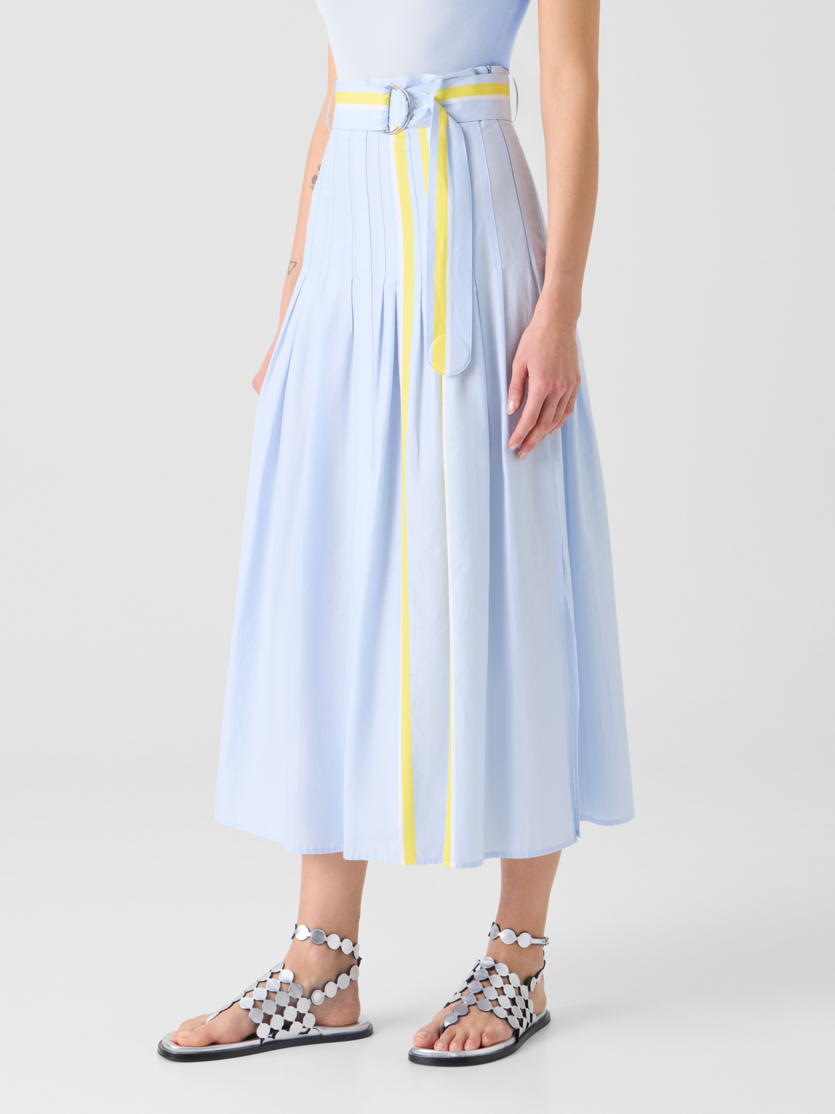 Designer コットンシャンブレー ・スカート - ブルー #editorial